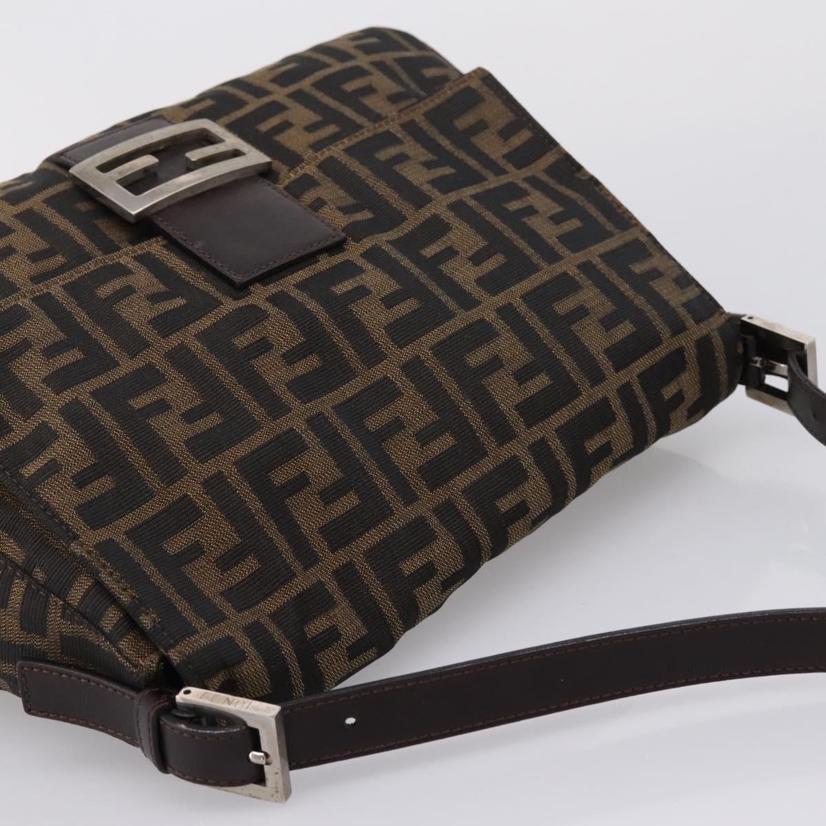 FENDI Zucca Canvas Mamma Baguette Shoulder Bag Brown Silver Auth 207296A