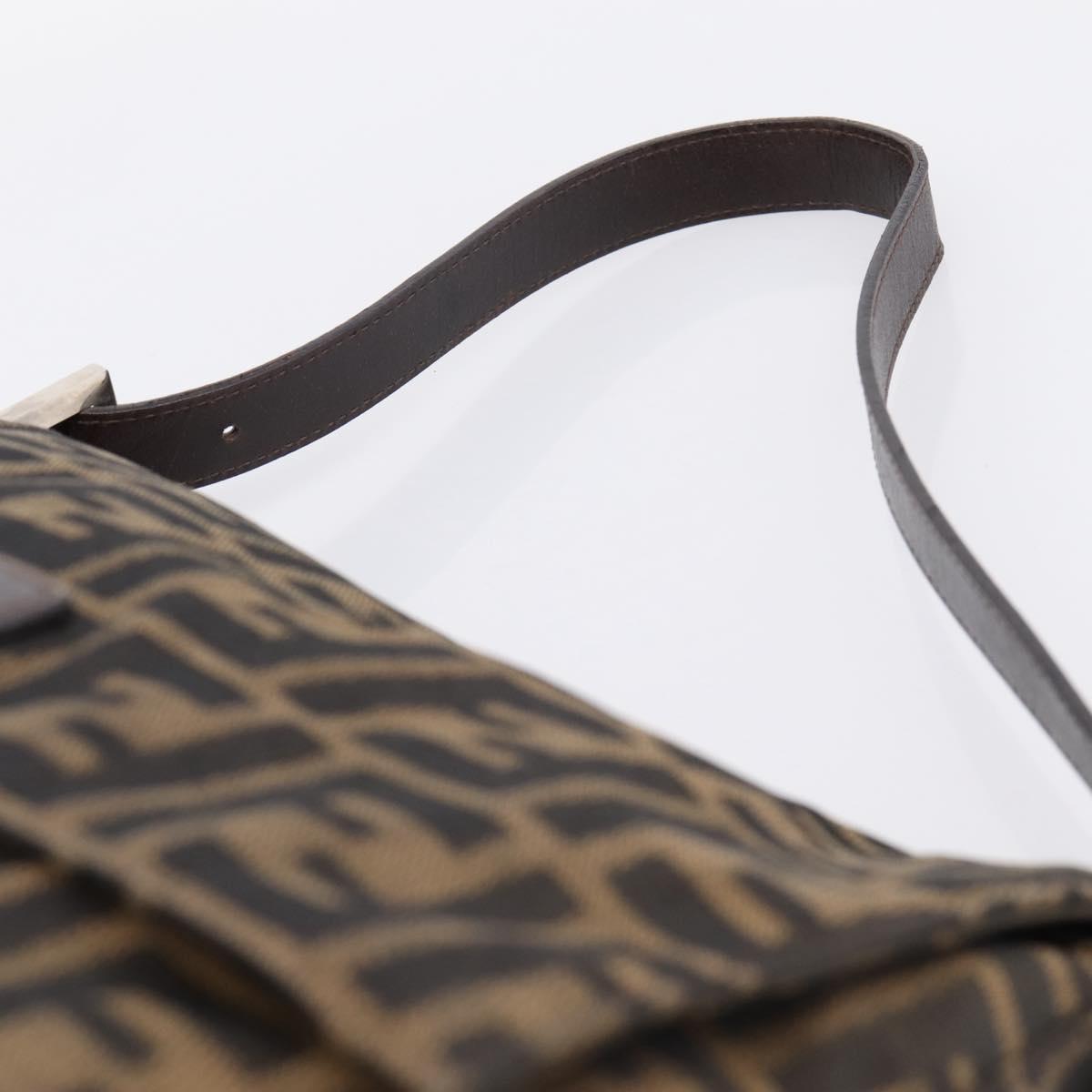 FENDI Zucca Canvas Mamma Baguette Shoulder Bag Brown Silver Auth 207296A