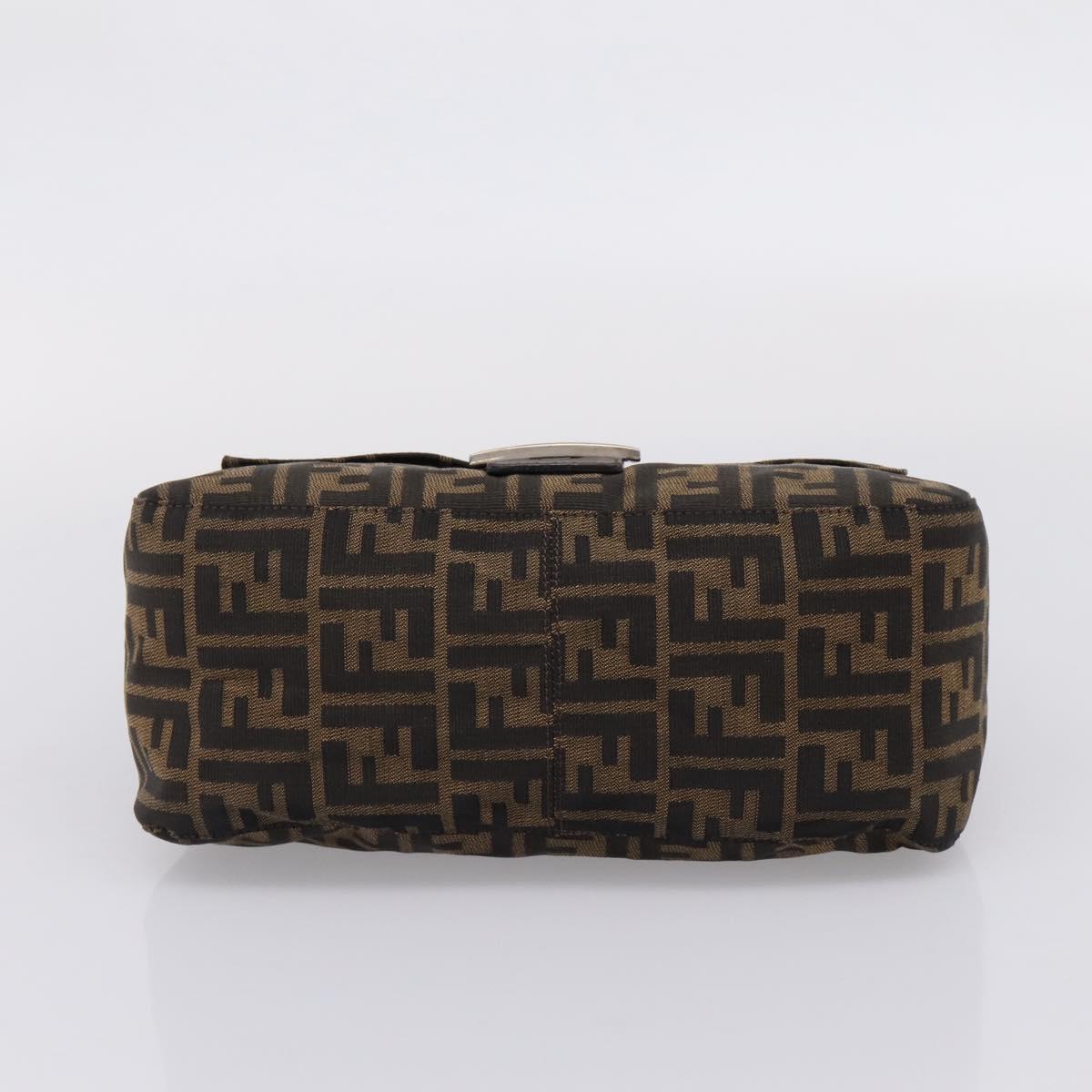 FENDI Zucca Canvas Mamma Baguette Shoulder Bag Brown Silver Auth 207296A
