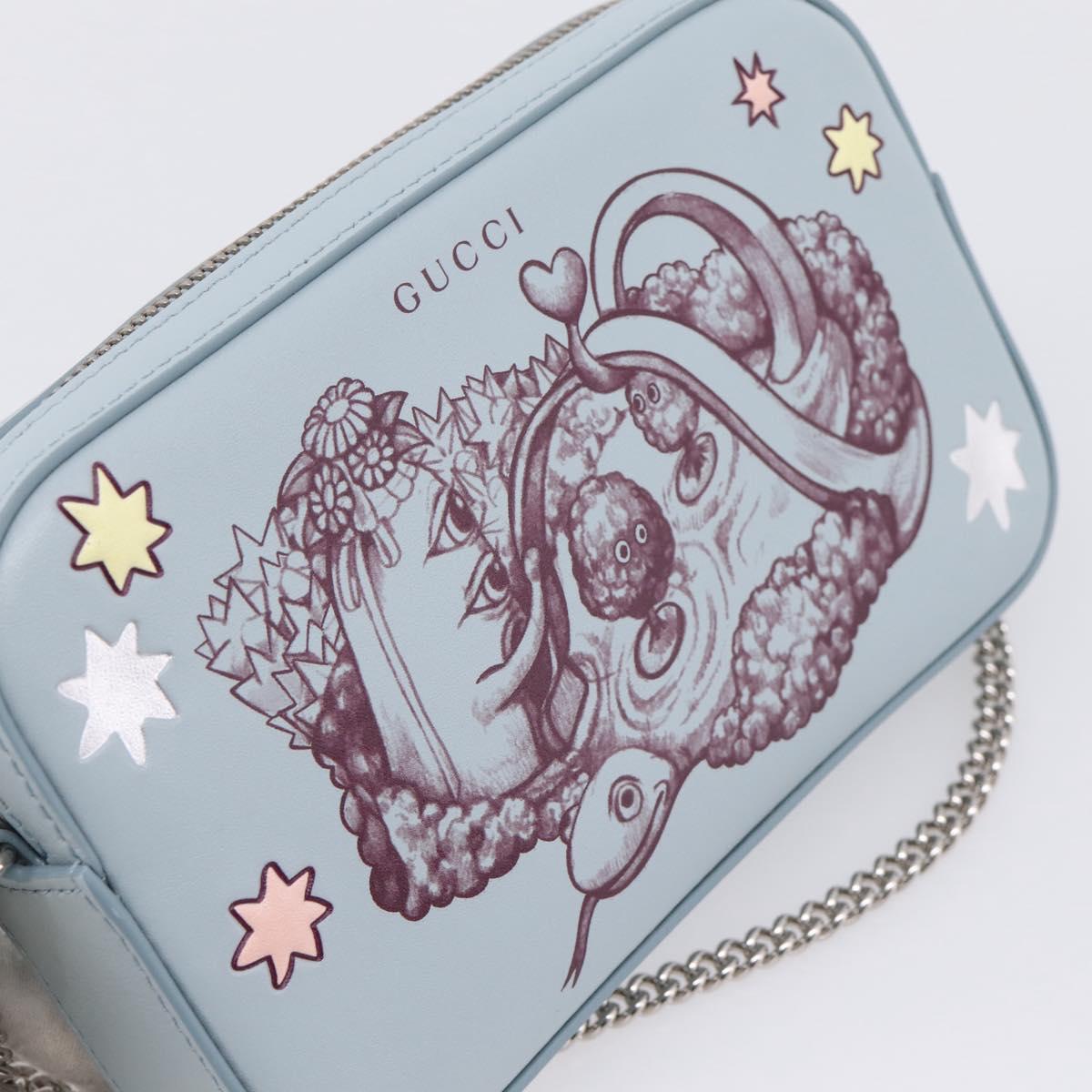 GUCCI Yuko Higuchi Chain Shoulder Bag Leather Light Blue 860648 Auth 207306M