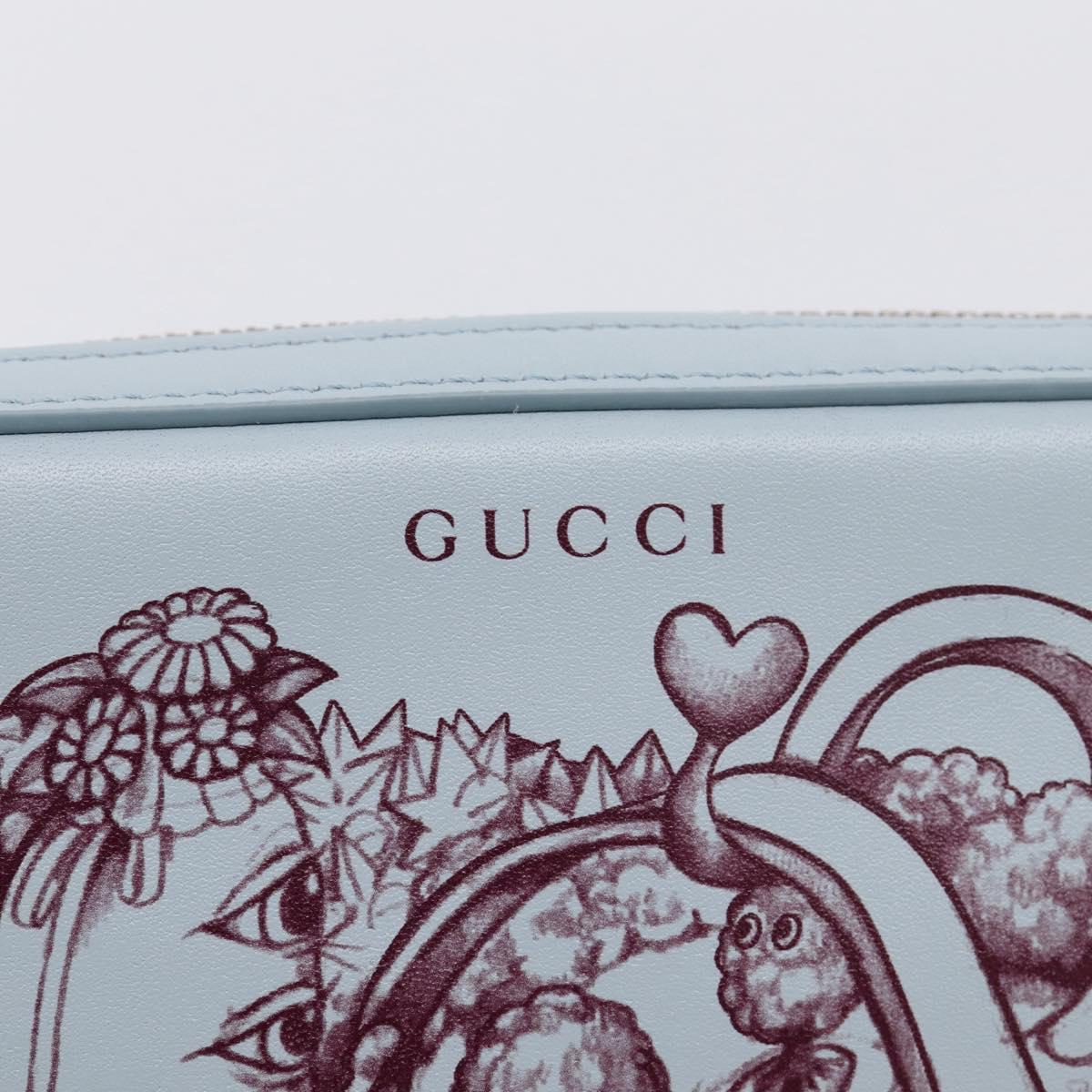 GUCCI Yuko Higuchi Chain Shoulder Bag Leather Light Blue 860648 Auth 207306M