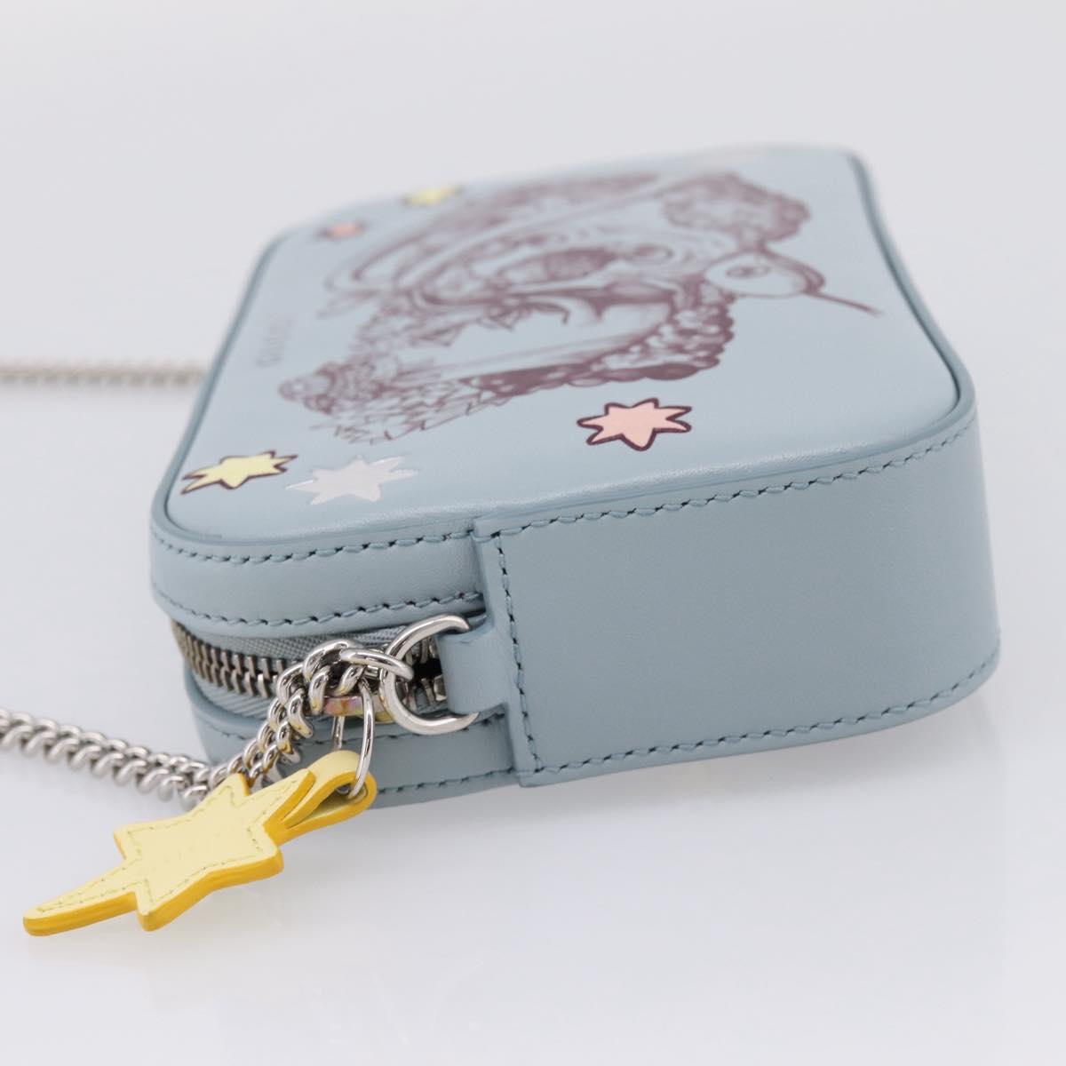 GUCCI Yuko Higuchi Chain Shoulder Bag Leather Light Blue 860648 Auth 207306M