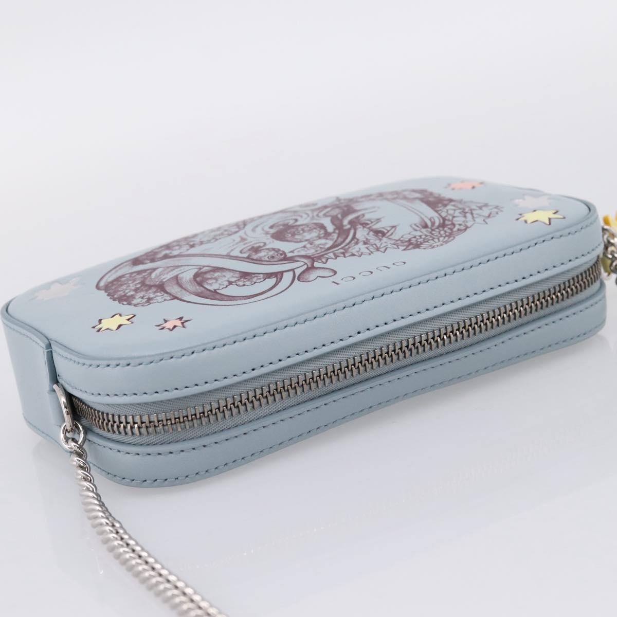GUCCI Yuko Higuchi Chain Shoulder Bag Leather Light Blue 860648 Auth 207306M