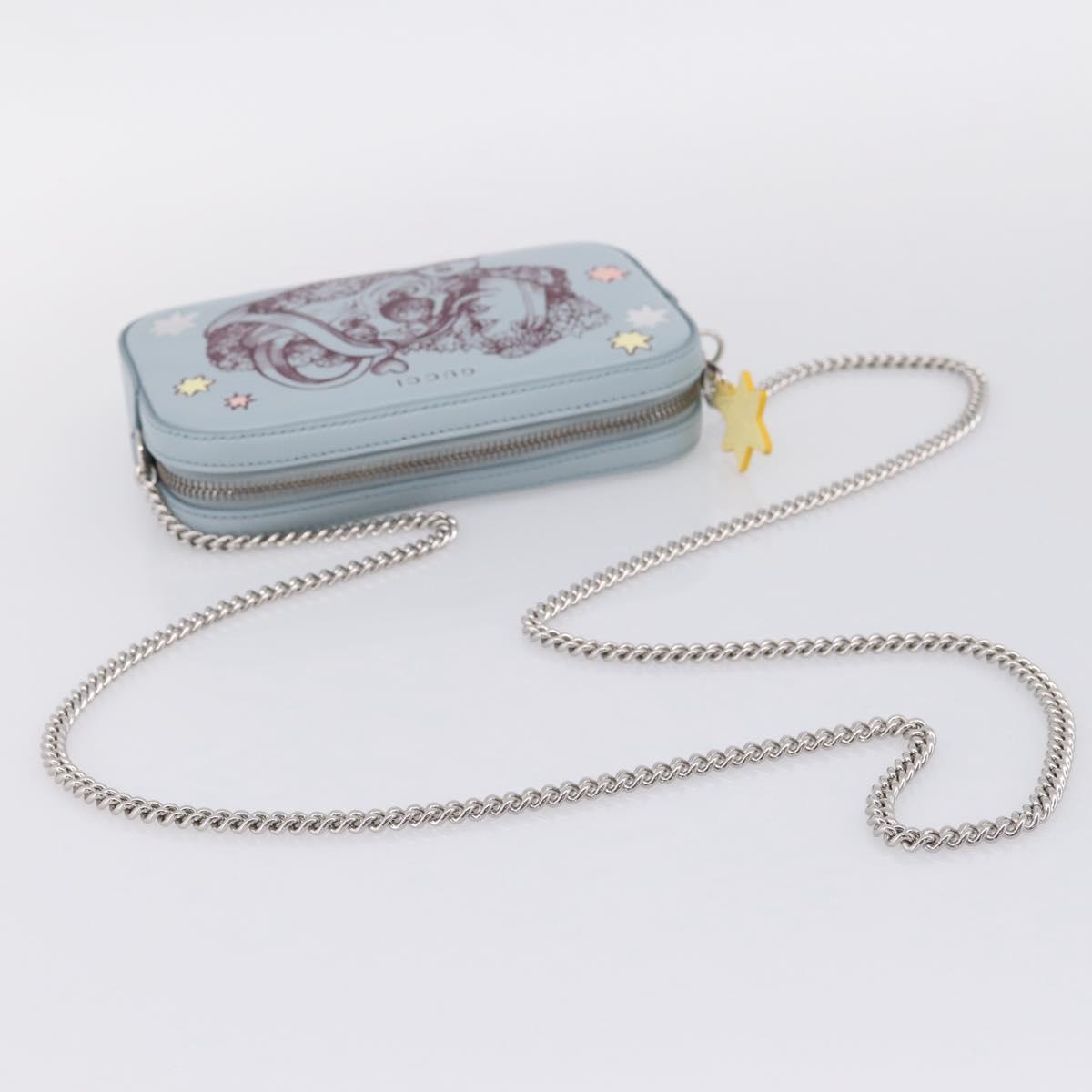 GUCCI Yuko Higuchi Chain Shoulder Bag Leather Light Blue 860648 Auth 207306M