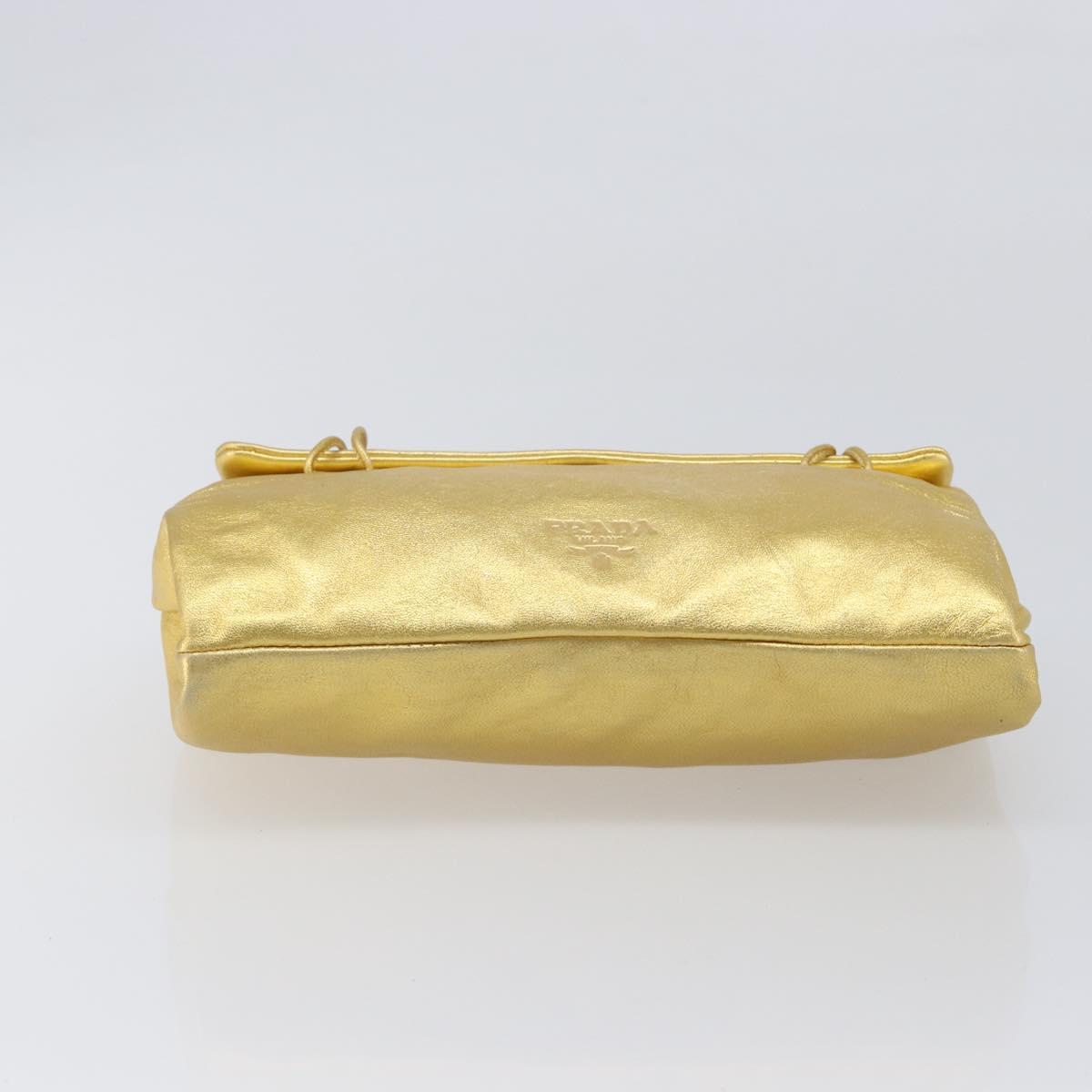 PRADA Chain Shoulder Bag Leather Gold Auth 207307