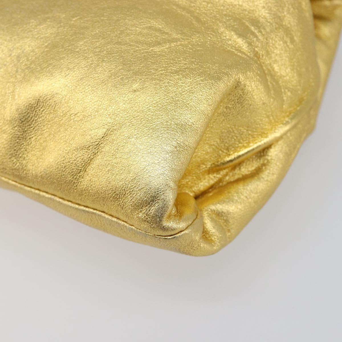 PRADA Chain Shoulder Bag Leather Gold Auth 207307
