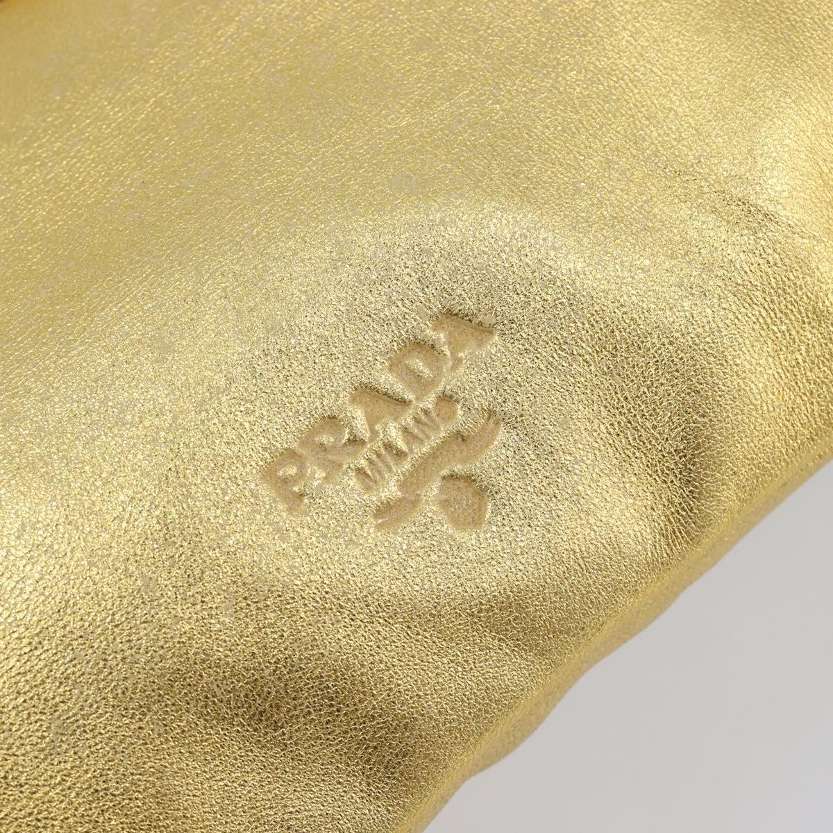 PRADA Chain Shoulder Bag Leather Gold Auth 207307