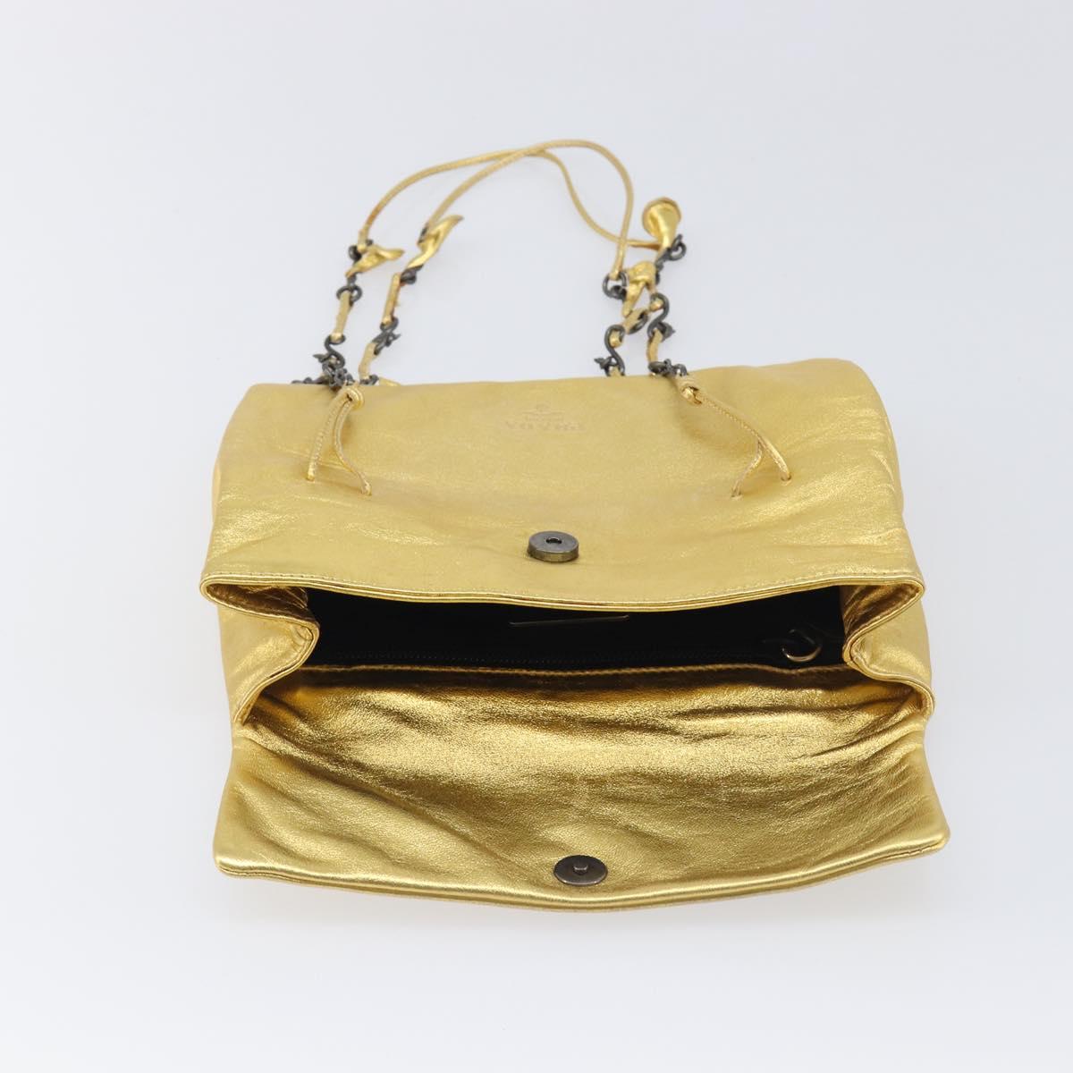 PRADA Chain Shoulder Bag Leather Gold Auth 207307