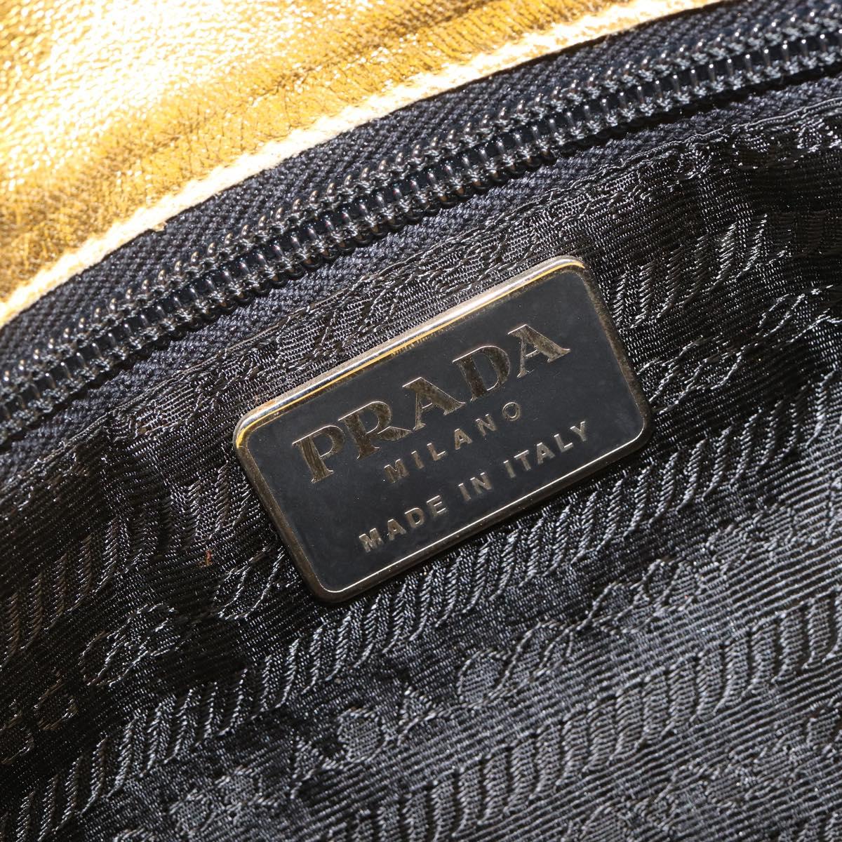 PRADA Chain Shoulder Bag Leather Gold Auth 207307
