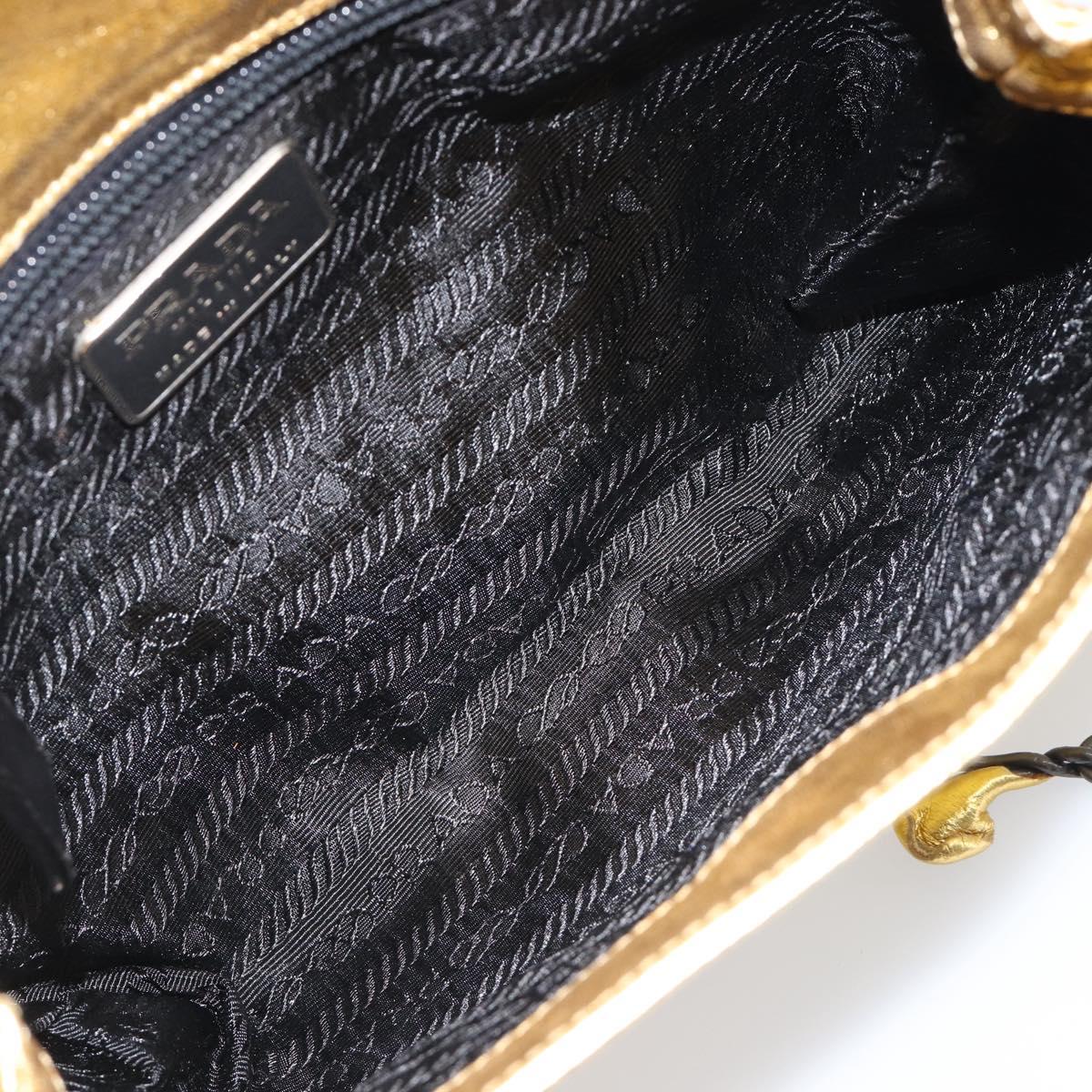 PRADA Chain Shoulder Bag Leather Gold Auth 207307