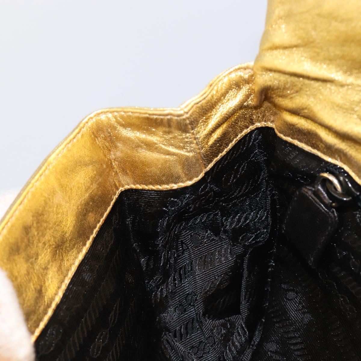 PRADA Chain Shoulder Bag Leather Gold Auth 207307