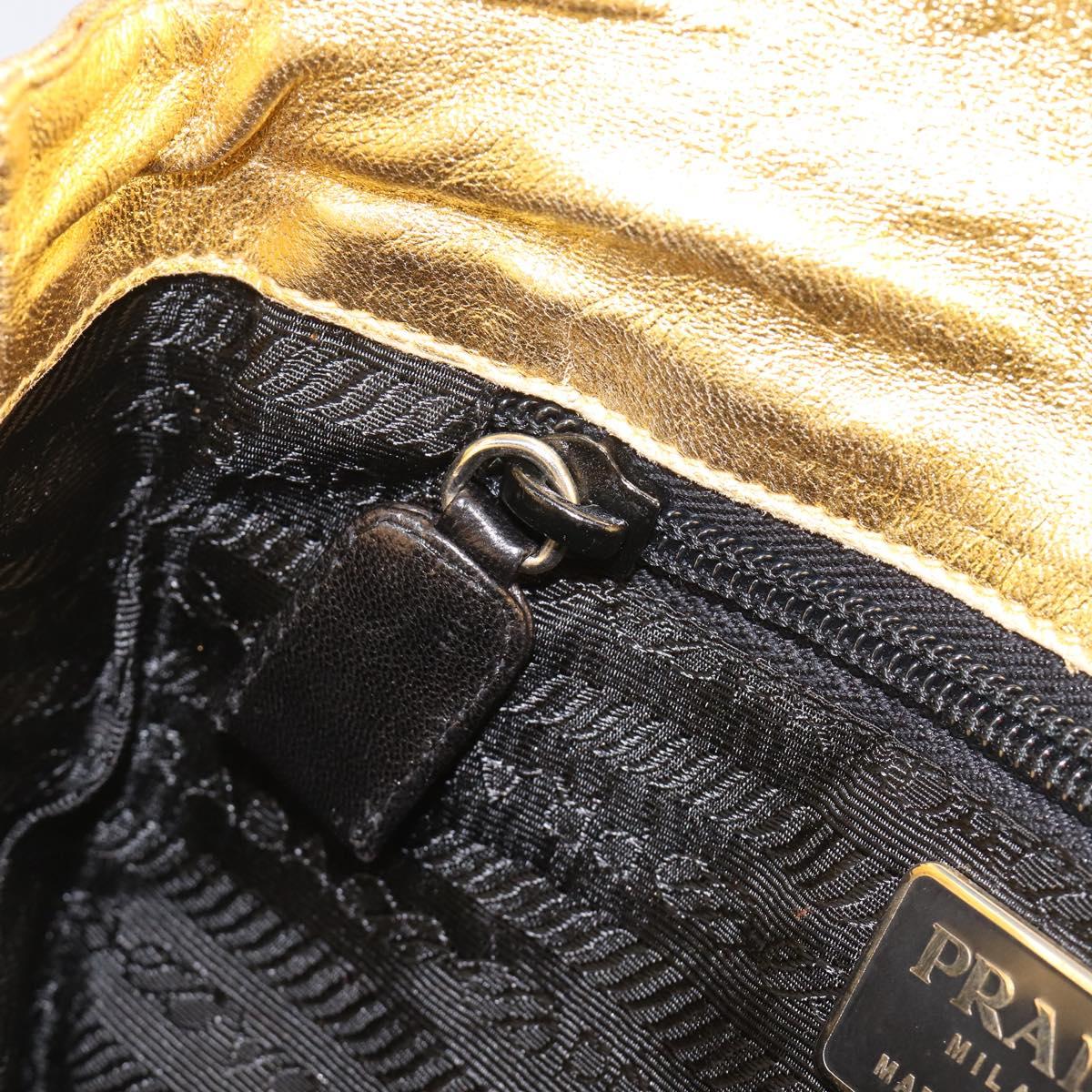 PRADA Chain Shoulder Bag Leather Gold Auth 207307
