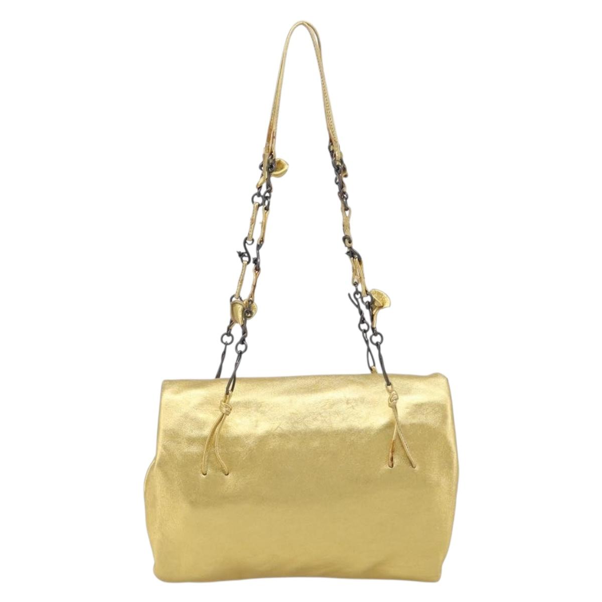 PRADA Chain Shoulder Bag Leather Gold Auth 207307