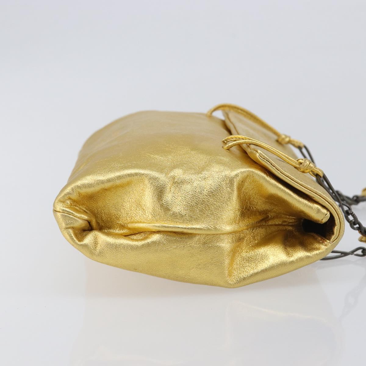 PRADA Chain Shoulder Bag Leather Gold Auth 207307