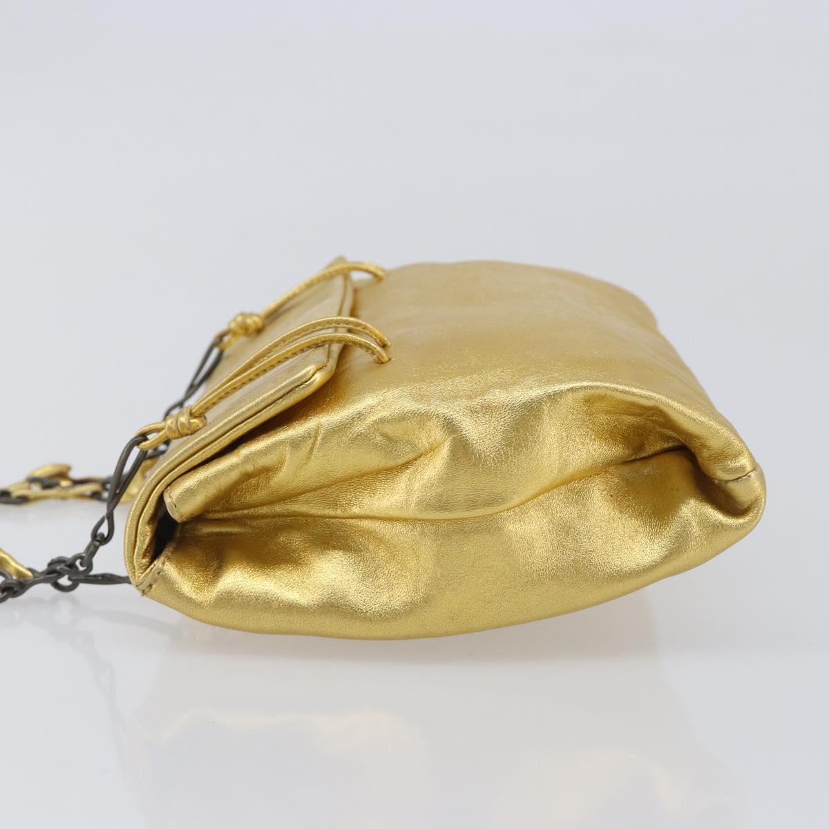 PRADA Chain Shoulder Bag Leather Gold Auth 207307