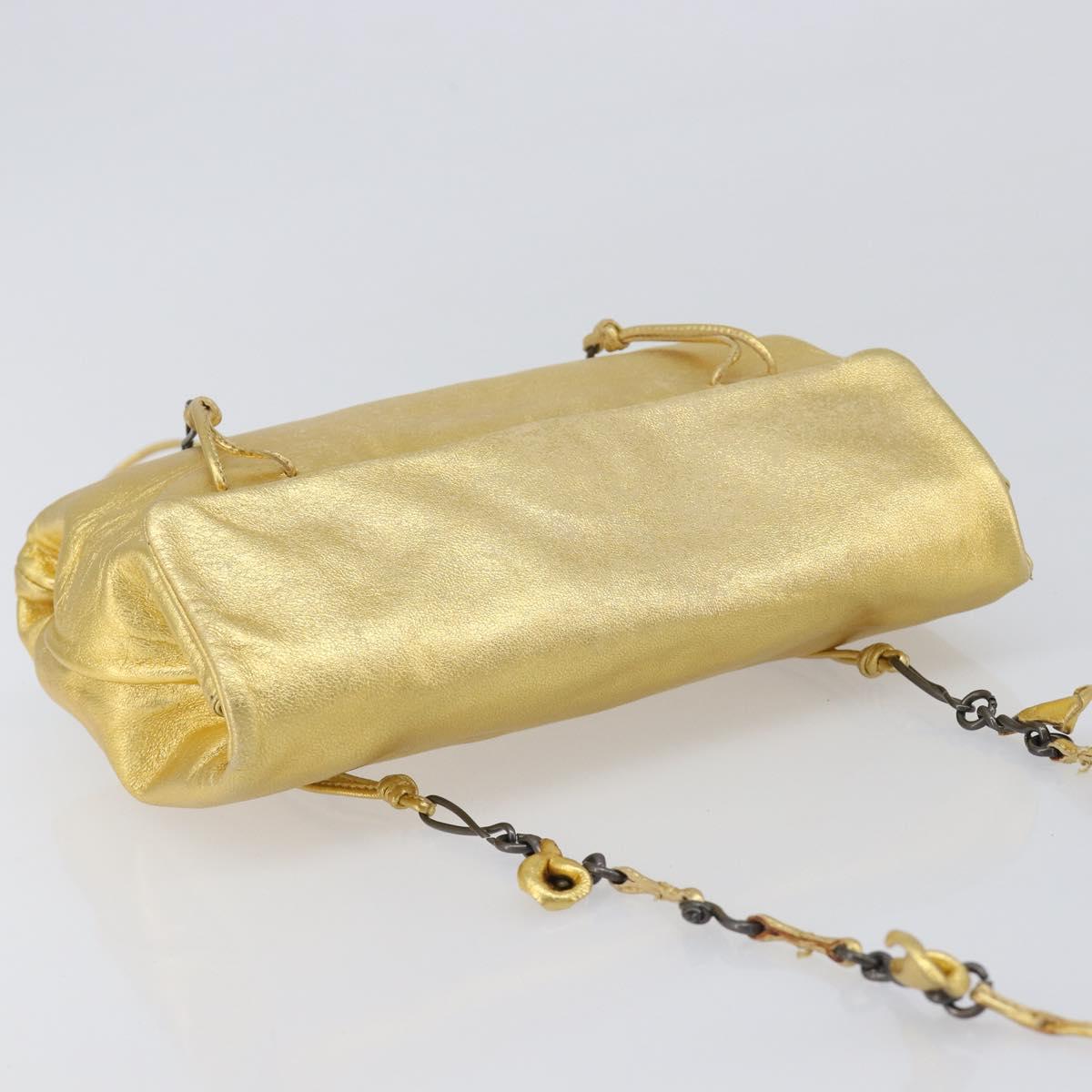 PRADA Chain Shoulder Bag Leather Gold Auth 207307