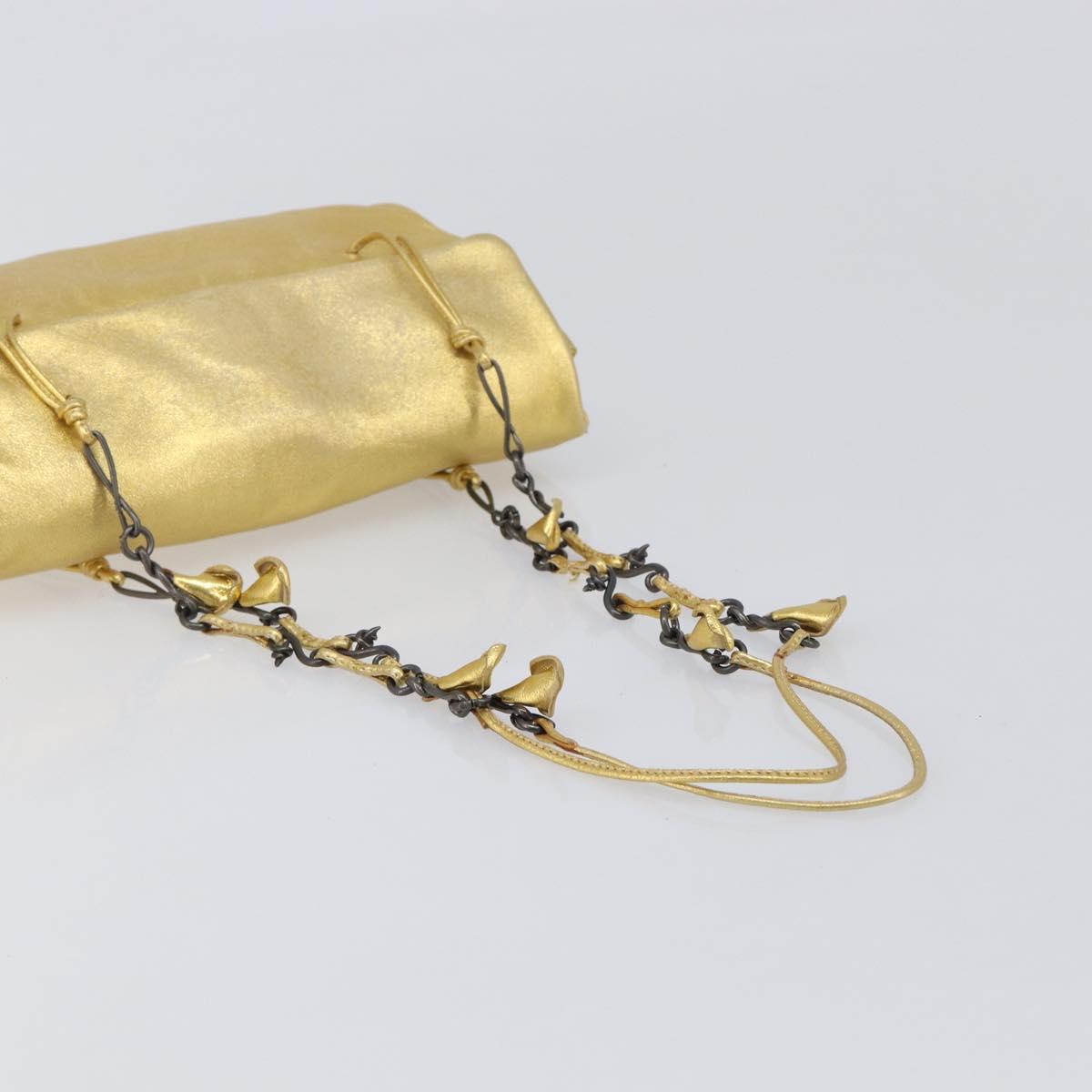 PRADA Chain Shoulder Bag Leather Gold Auth 207307