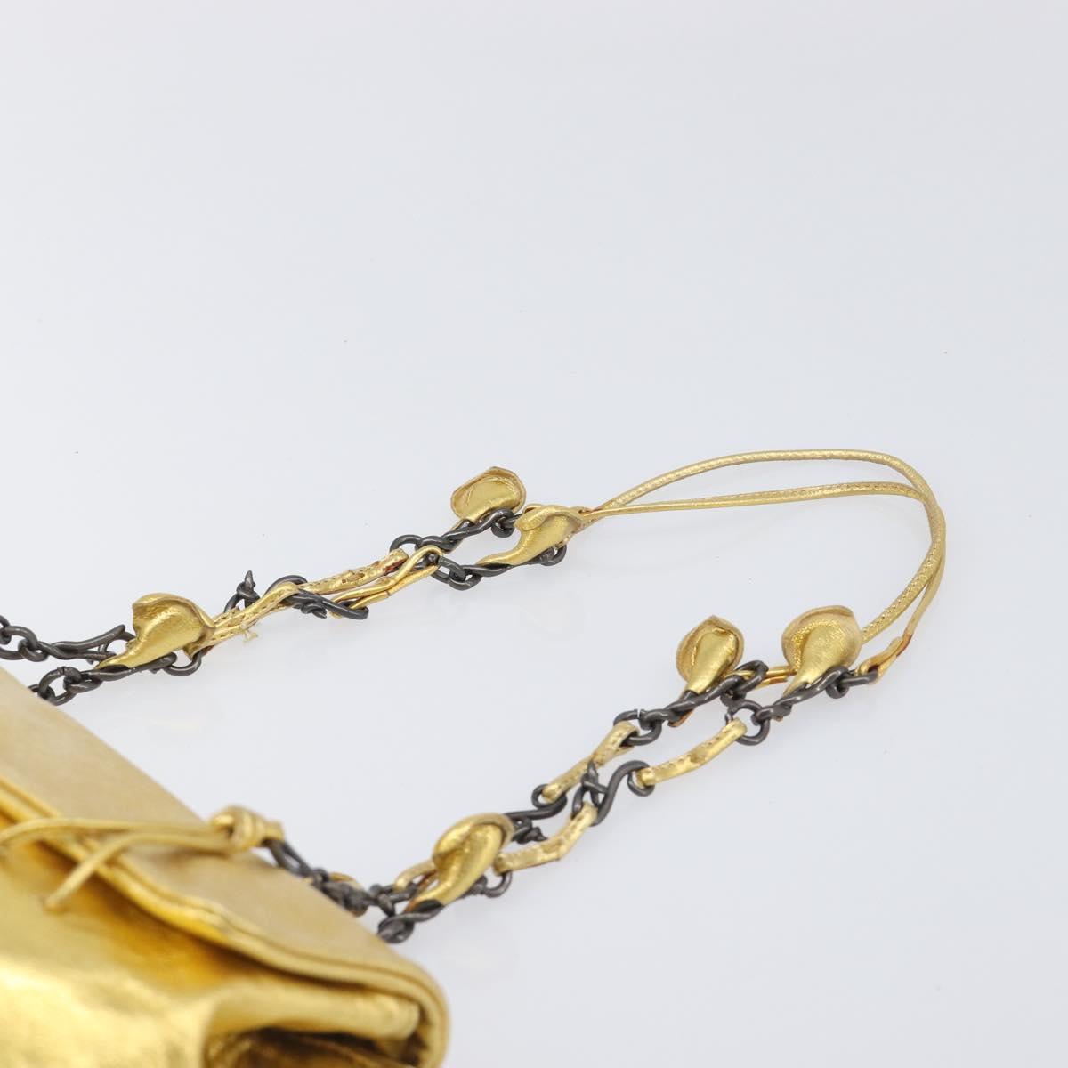 PRADA Chain Shoulder Bag Leather Gold Auth 207307