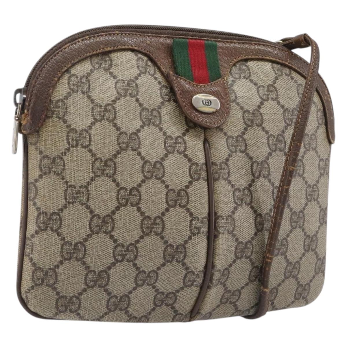 GUCCI GG Supreme Web Sherry Line Shoulder Bag PVC Beige 904 02 047 Auth 207308