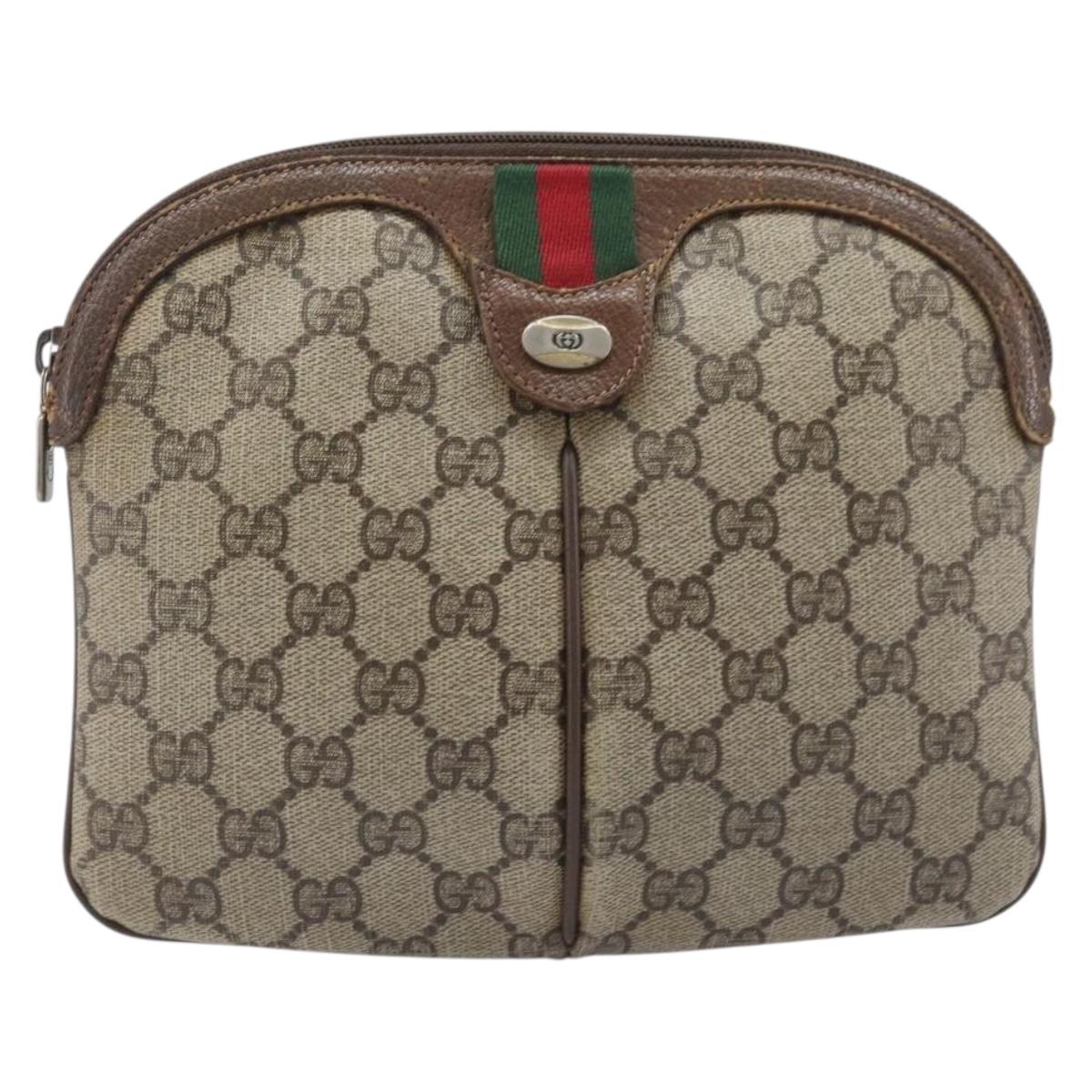 GUCCI GG Supreme Web Sherry Line Shoulder Bag PVC Beige 904 02 047 Auth 207308