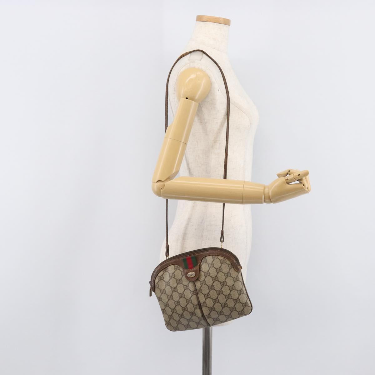 GUCCI GG Supreme Web Sherry Line Shoulder Bag PVC Beige 904 02 047 Auth 207308