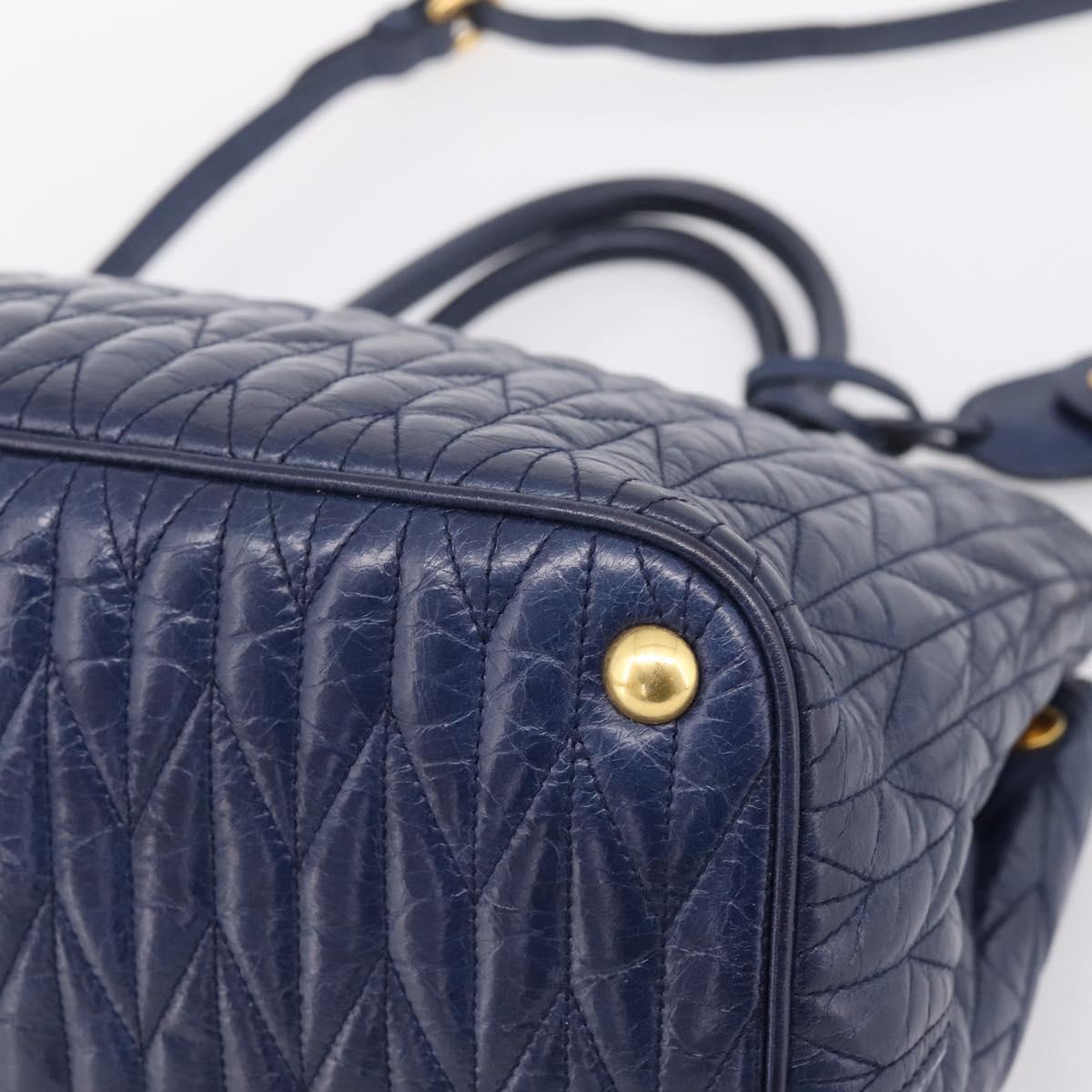 Miu Miu Matelasse Hand Bag Leather 2way Blue Gold Tone Auth 207315V