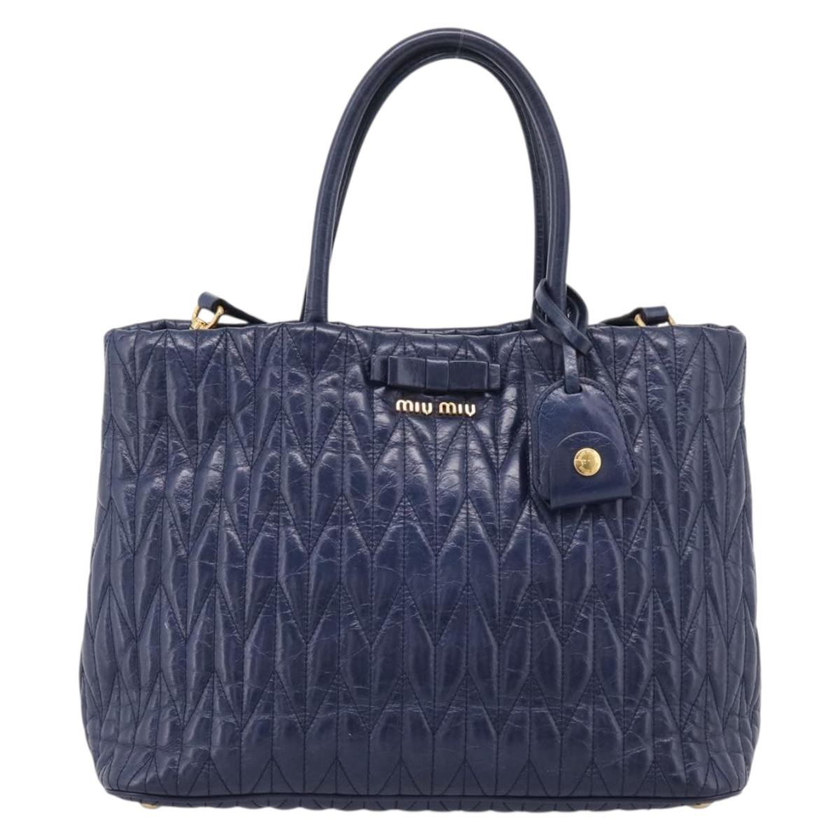 Miu Miu Matelasse Hand Bag Leather 2way Blue Gold Tone Auth 207315V