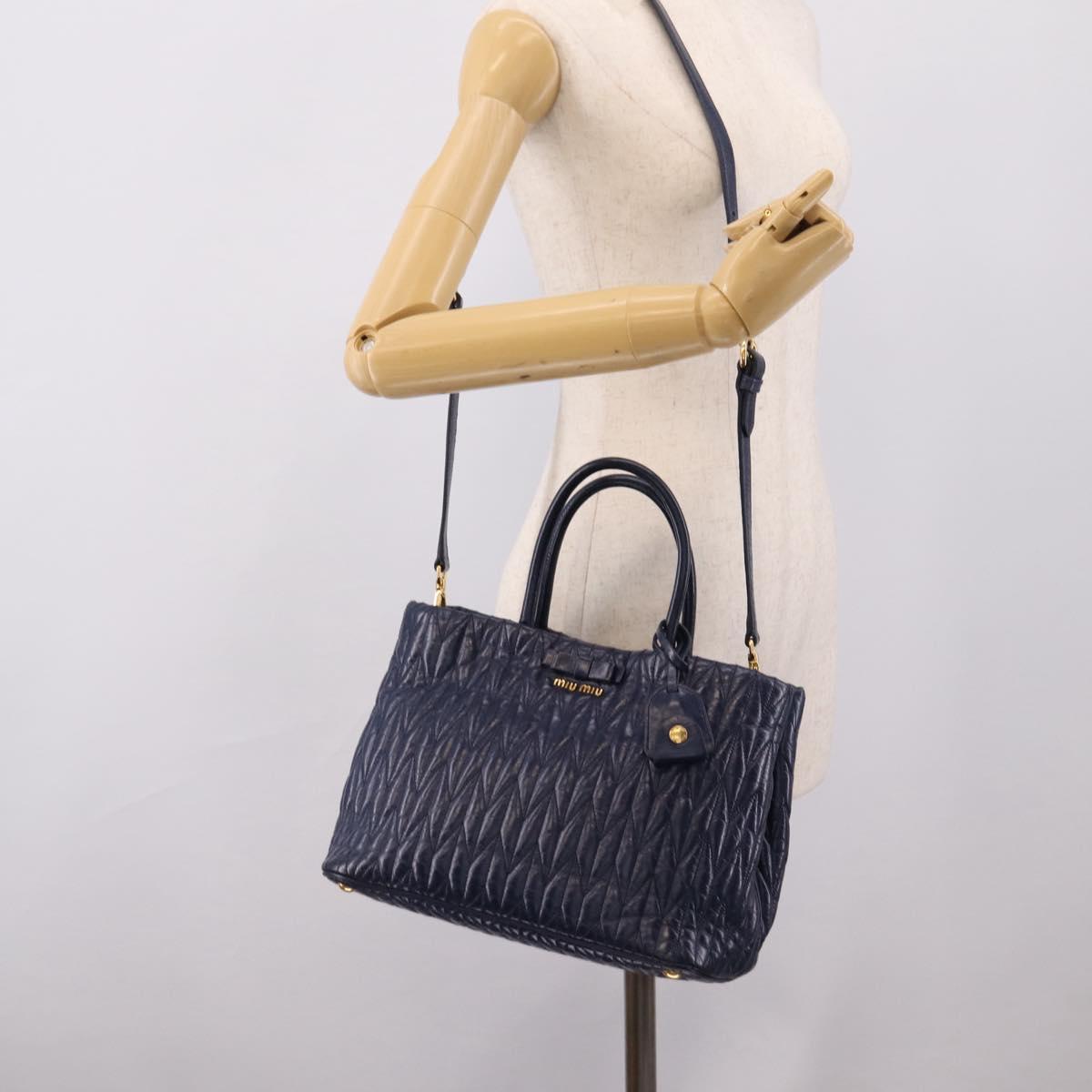 Miu Miu Matelasse Hand Bag Leather 2way Blue Gold Tone Auth 207315V