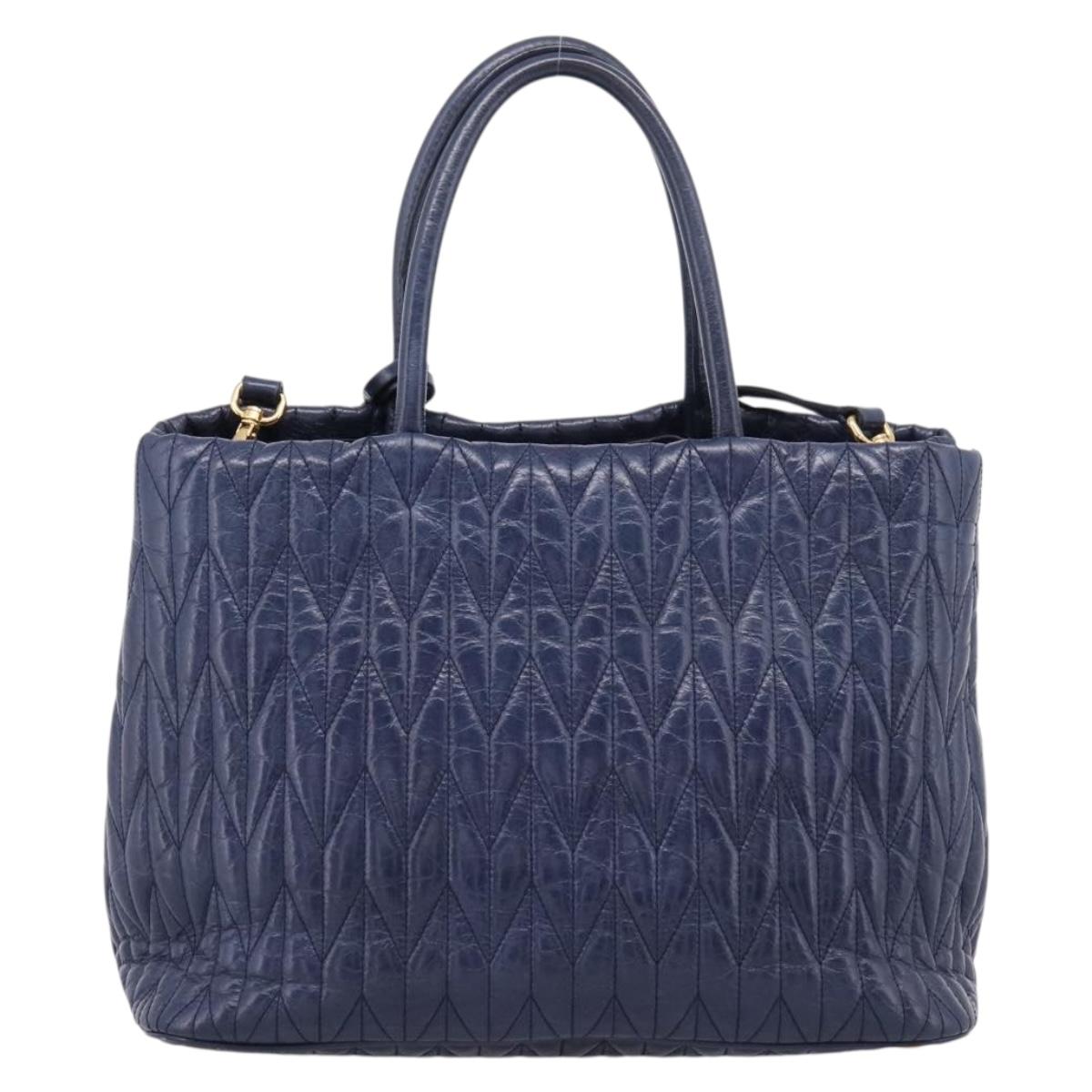 Miu Miu Matelasse Hand Bag Leather 2way Blue Gold Tone Auth 207315V