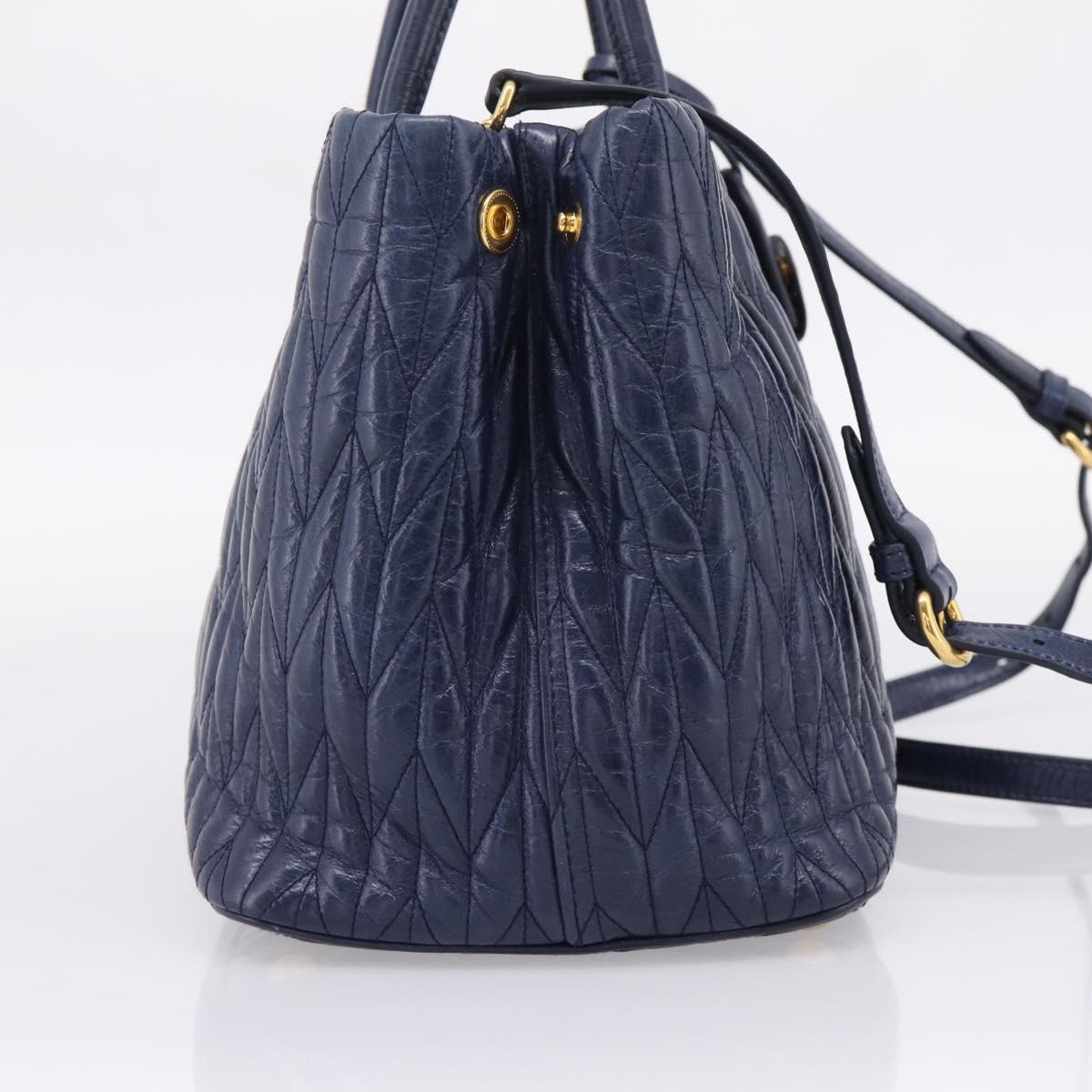 Miu Miu Matelasse Hand Bag Leather 2way Blue Gold Tone Auth 207315V