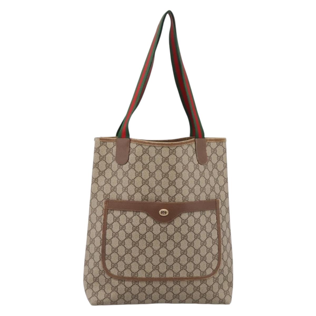 GUCCI GG Supreme Web Sherry Line Tote Bag PVC Beige Gold 39 02 003 Auth 207322