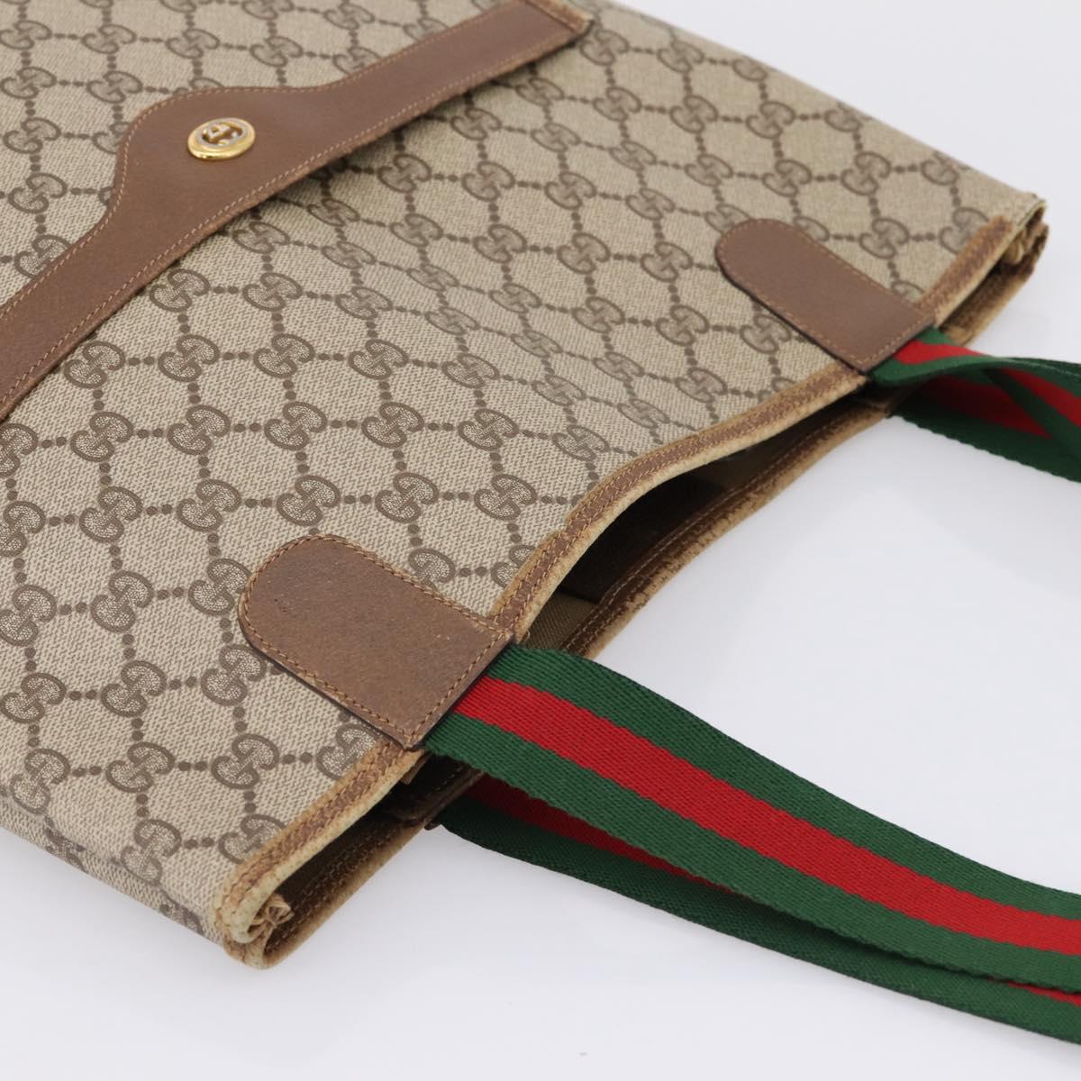 GUCCI GG Supreme Web Sherry Line Tote Bag PVC Beige Gold 39 02 003 Auth 207322