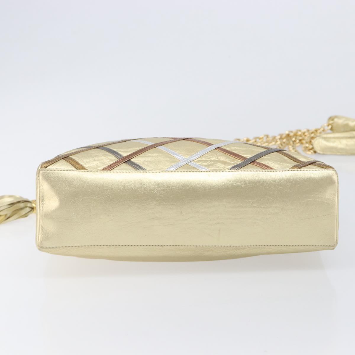 Bally Chain Shoulder Bag Leather Gold Auth 207326