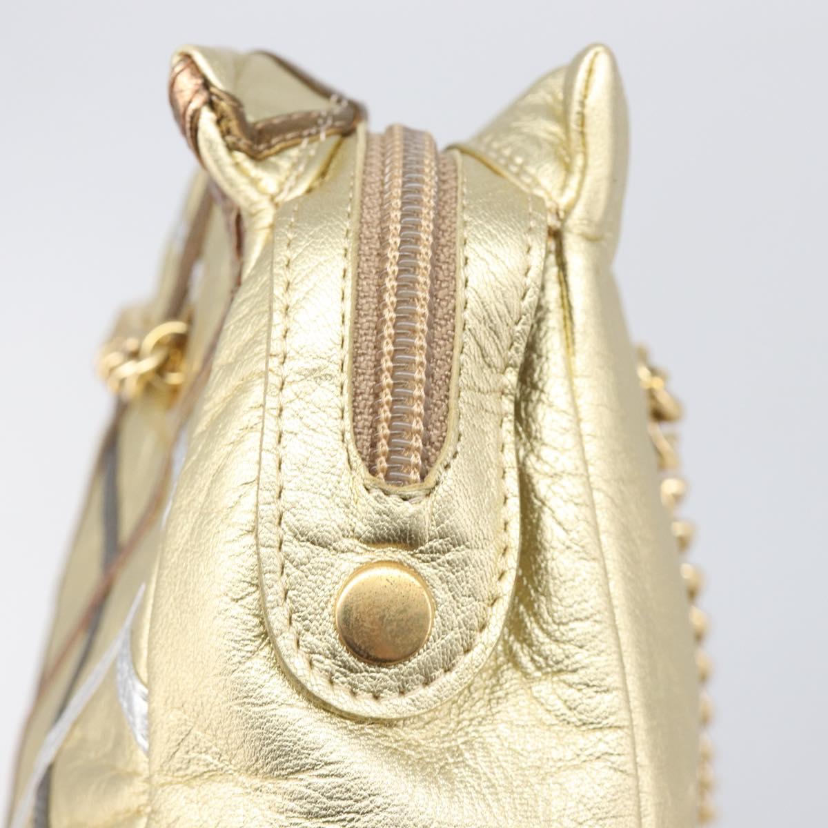Bally Chain Shoulder Bag Leather Gold Auth 207326