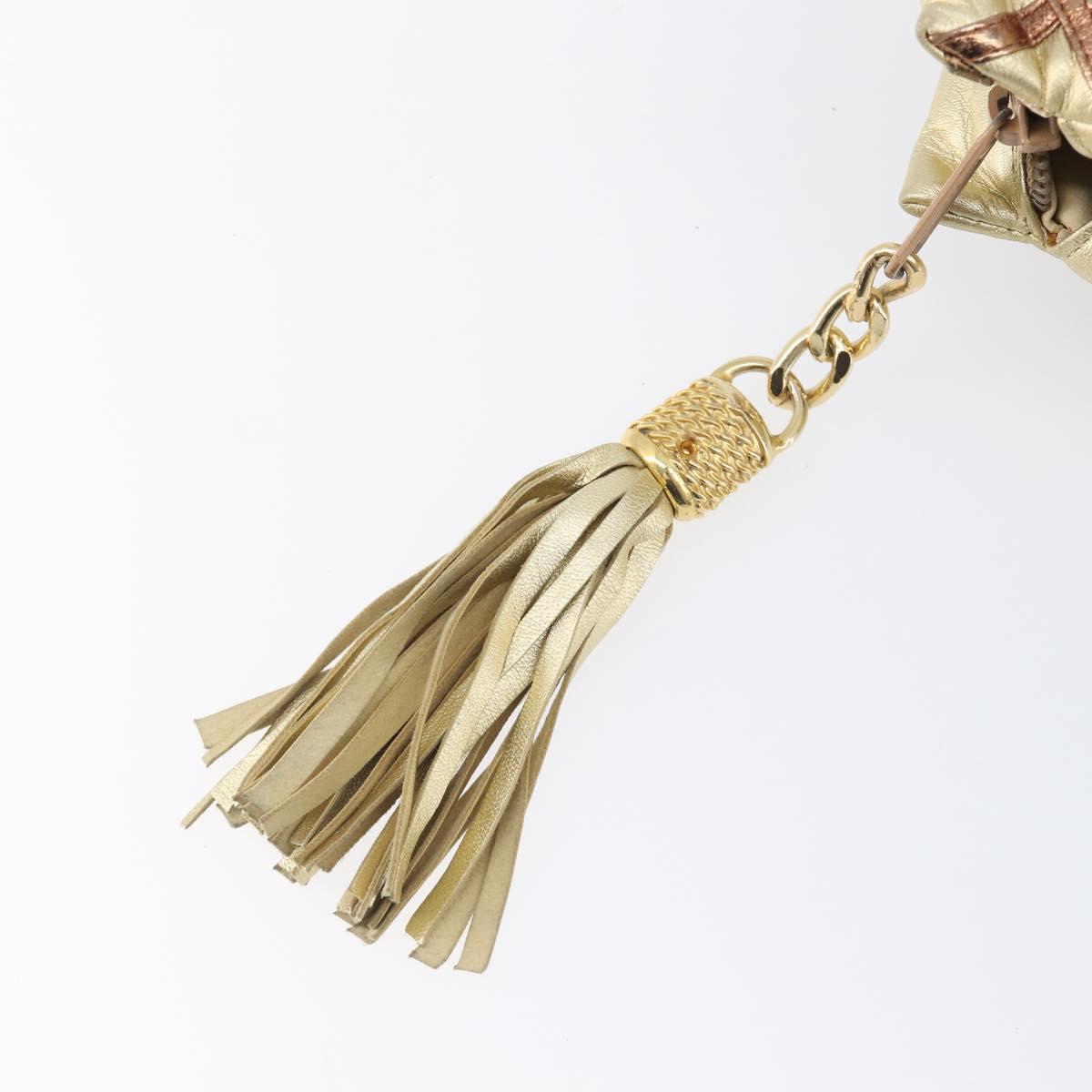 Bally Chain Shoulder Bag Leather Gold Auth 207326