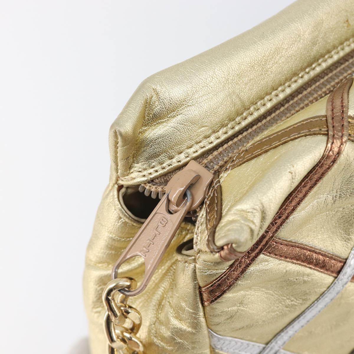 Bally Chain Shoulder Bag Leather Gold Auth 207326