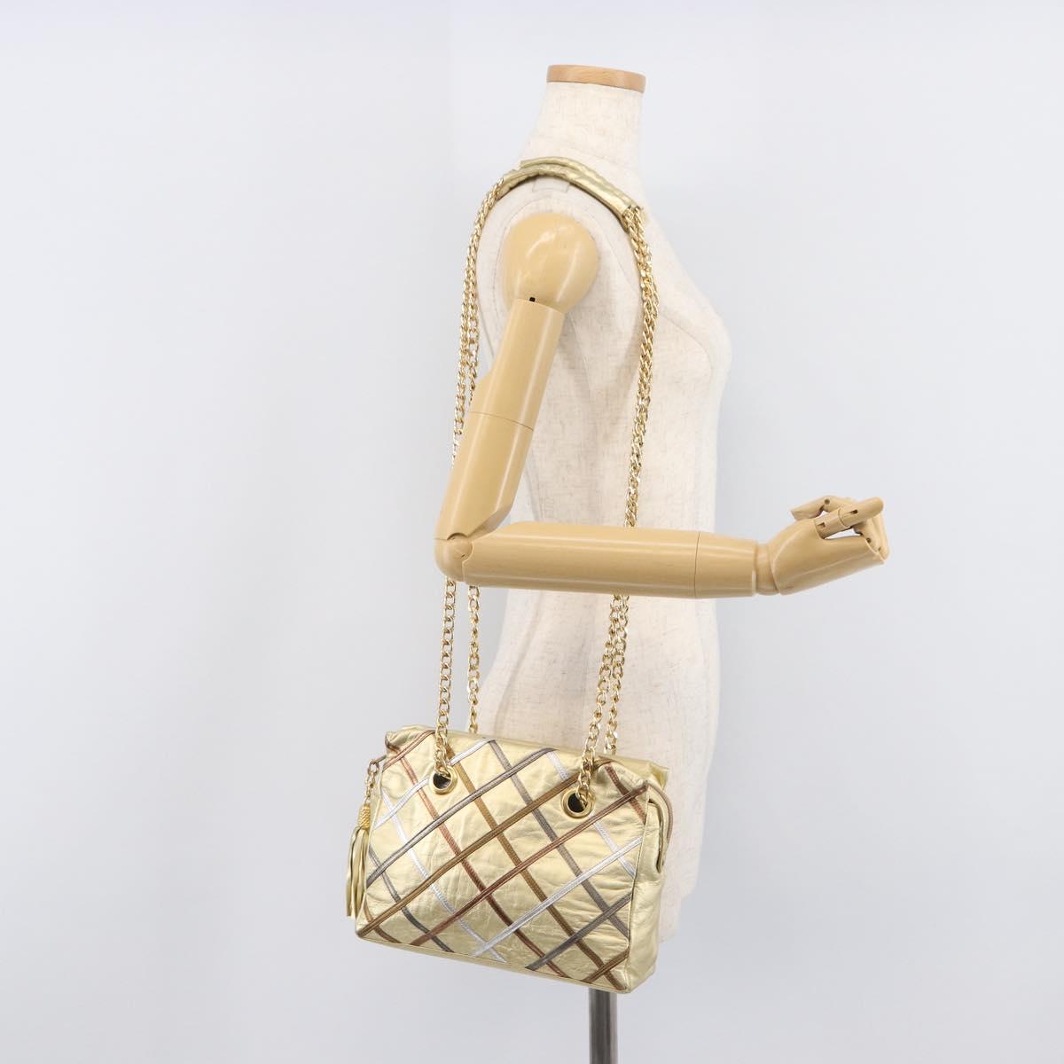 Bally Chain Shoulder Bag Leather Gold Auth 207326