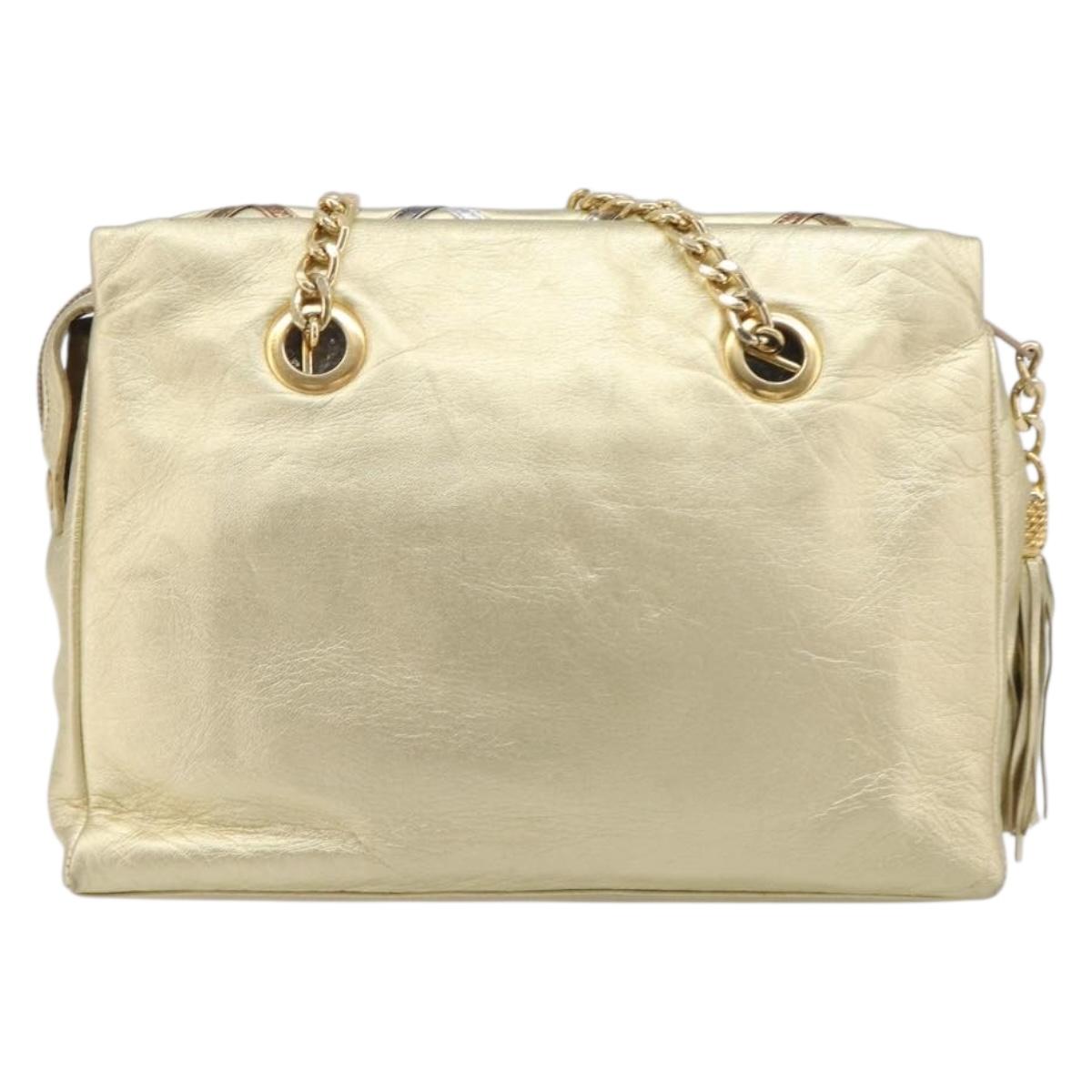 Bally Chain Shoulder Bag Leather Gold Auth 207326