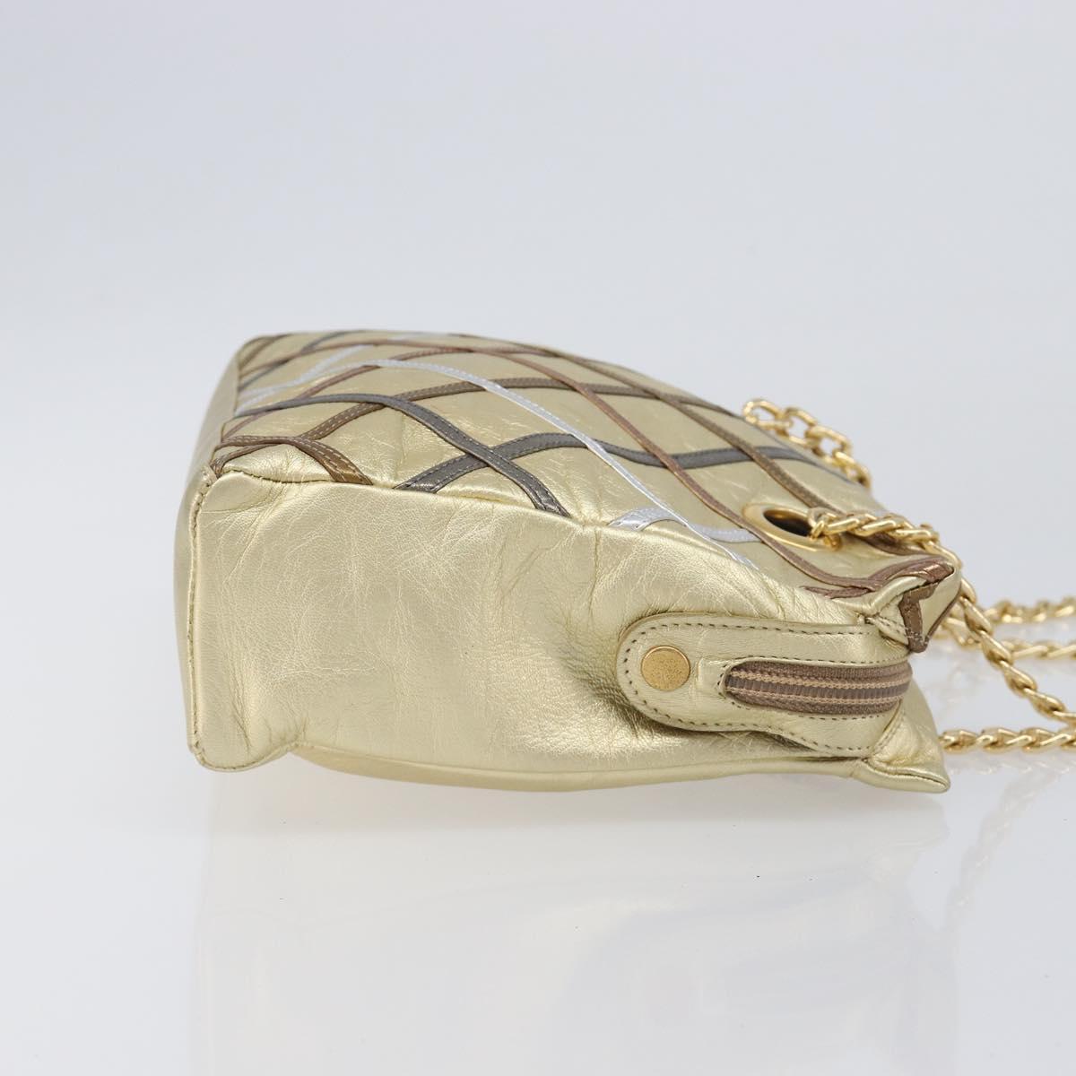 Bally Chain Shoulder Bag Leather Gold Auth 207326
