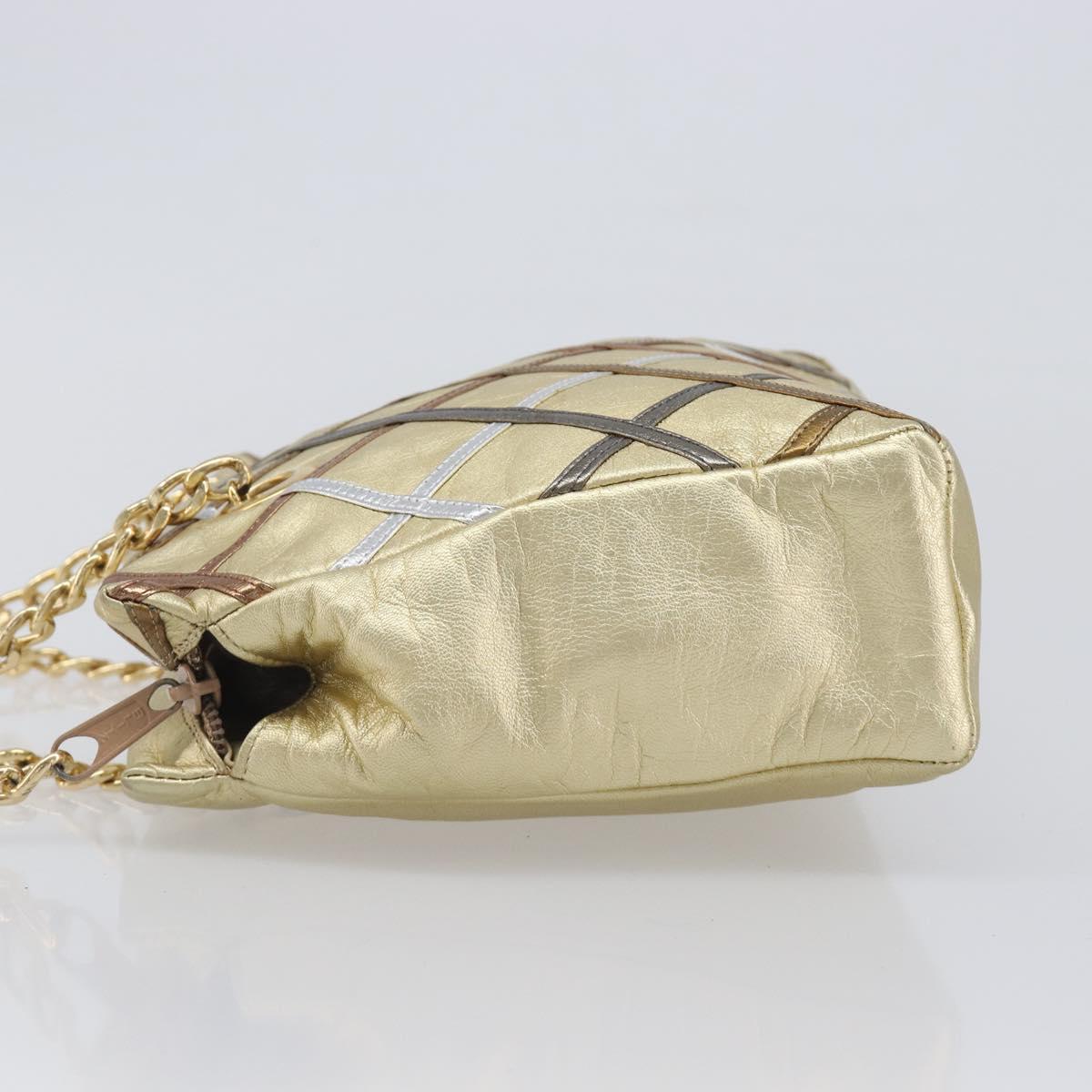Bally Chain Shoulder Bag Leather Gold Auth 207326