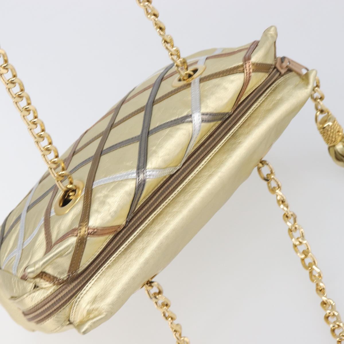 Bally Chain Shoulder Bag Leather Gold Auth 207326