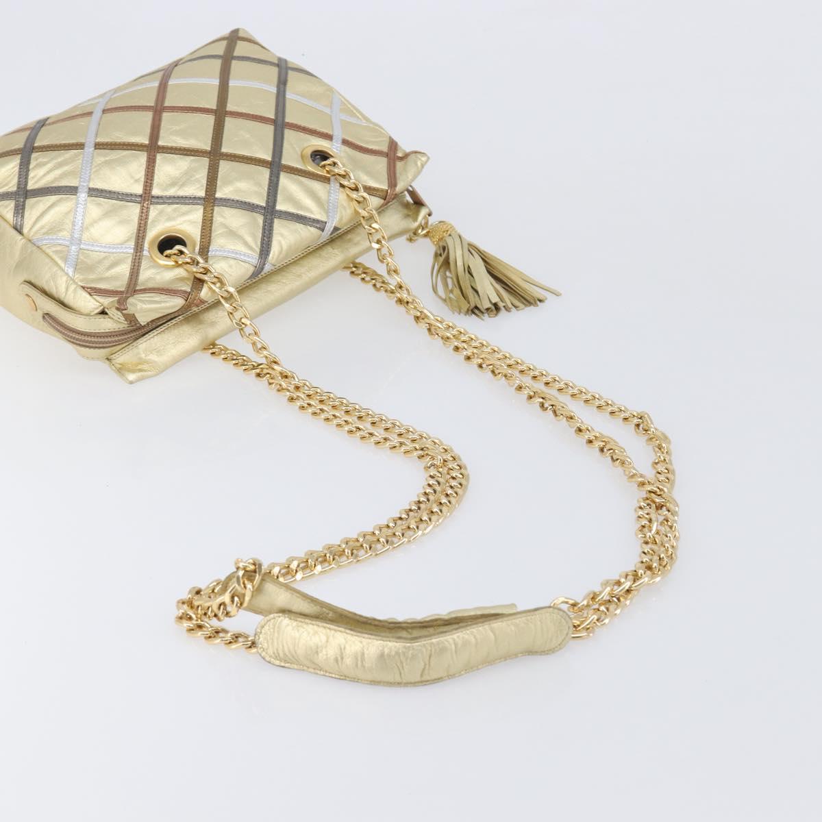 Bally Chain Shoulder Bag Leather Gold Auth 207326