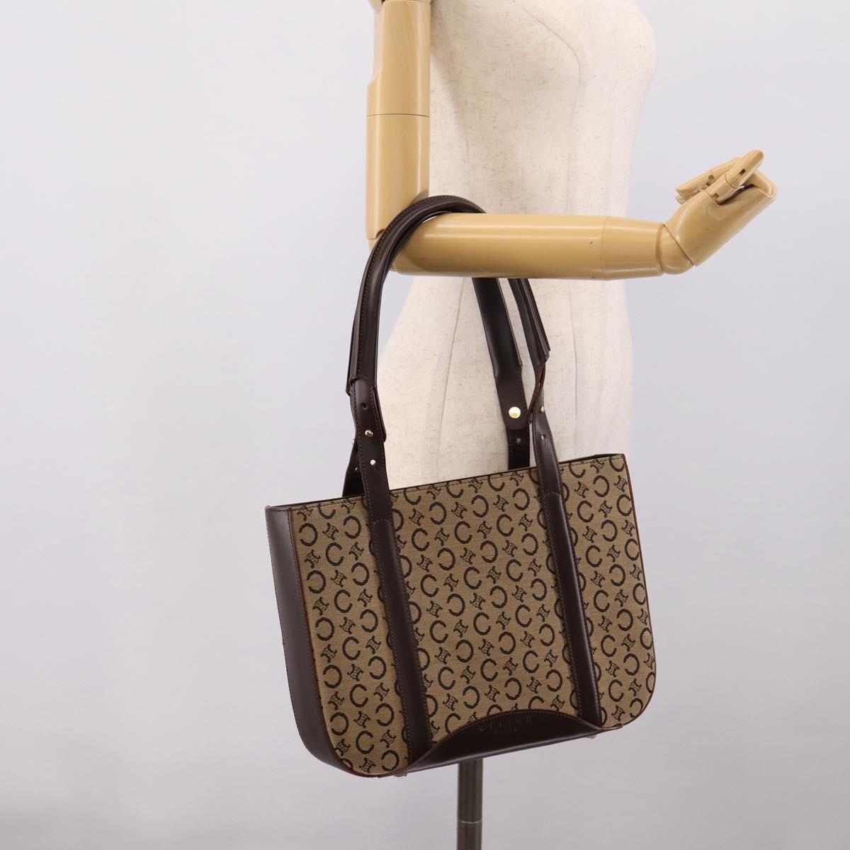 CELINE C Macadam Tote Bag Canvas Beige Gold Tone Auth 207349A
