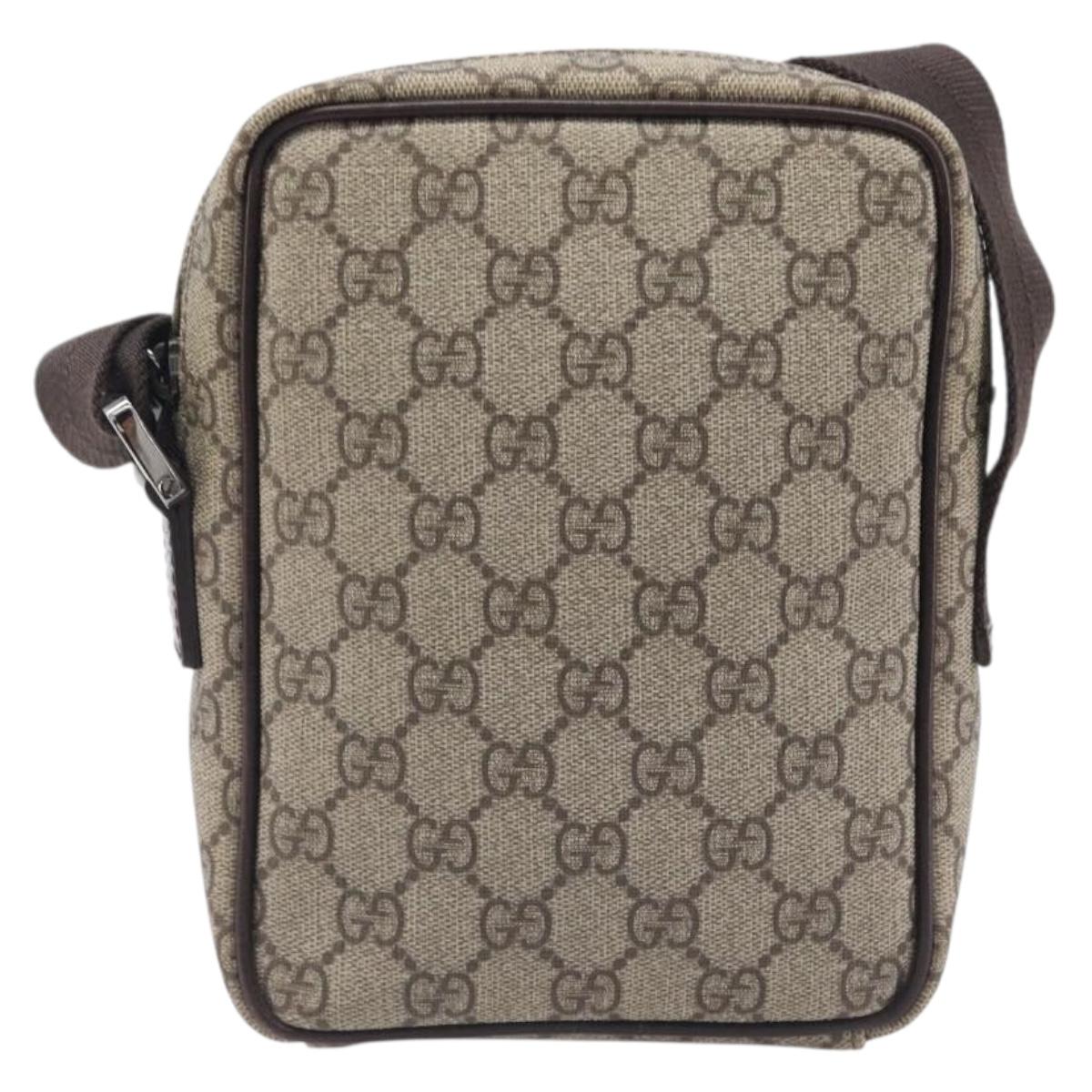 GUCCI GG Supreme Shoulder Bag PVC Beige Silver 122754 Auth 207351A