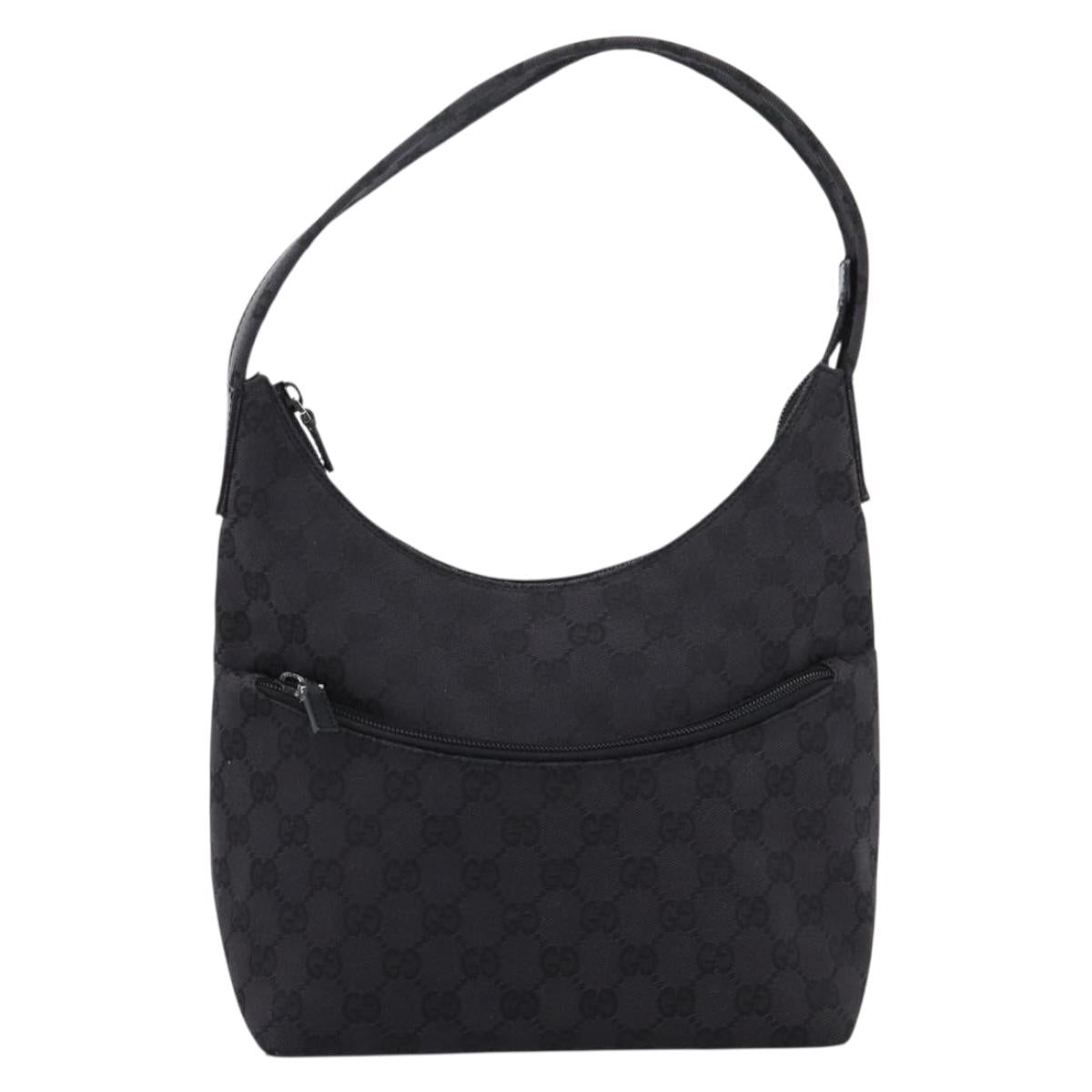 GUCCI GG Canvas Shoulder Bag Black Silver 001 3386 Auth 207352A