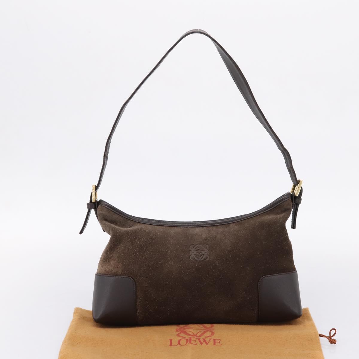 LOEWE Shoulder Bag Suede Brown Gold Tone Auth 207353V