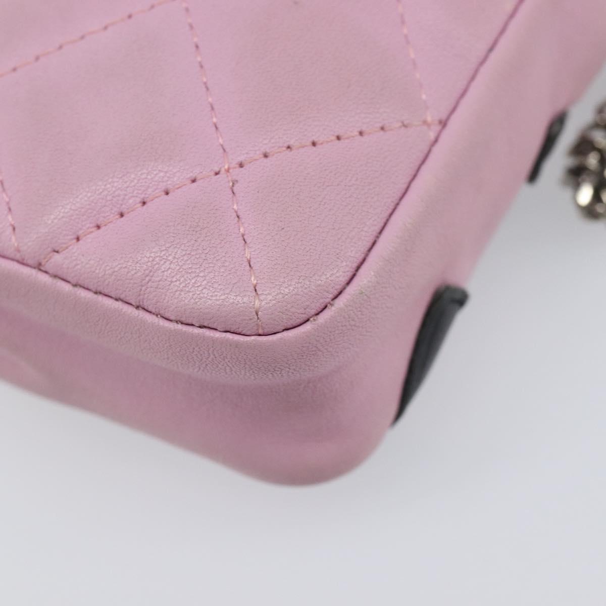CHANEL Cambon Line Cigarette Case Leather Pink Silver CC Auth 207360