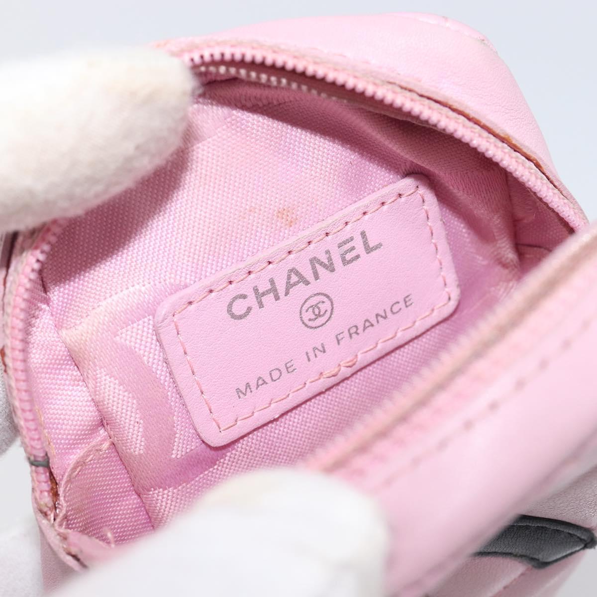 CHANEL Cambon Line Cigarette Case Leather Pink Silver CC Auth 207360