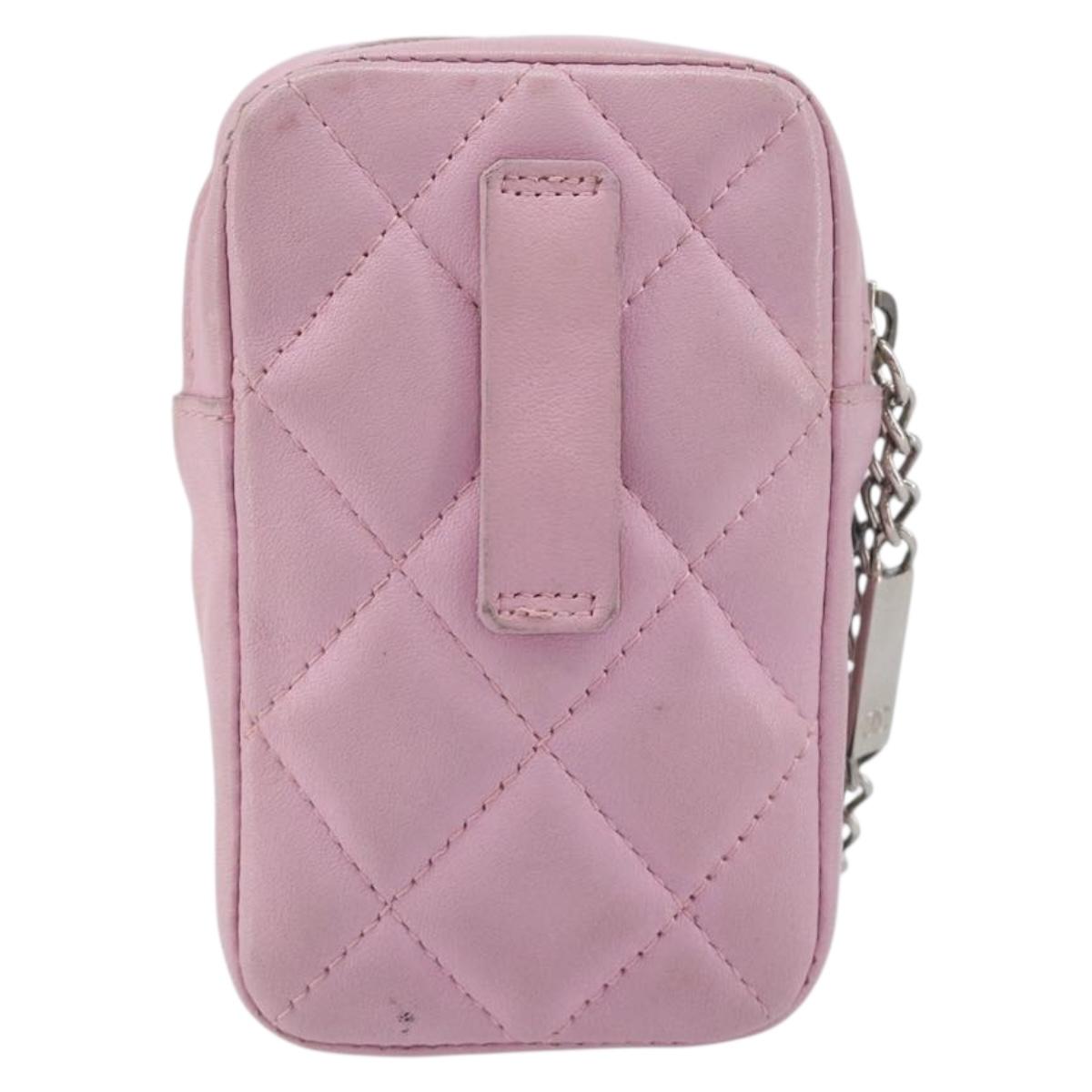 CHANEL Cambon Line Cigarette Case Leather Pink Silver CC Auth 207360