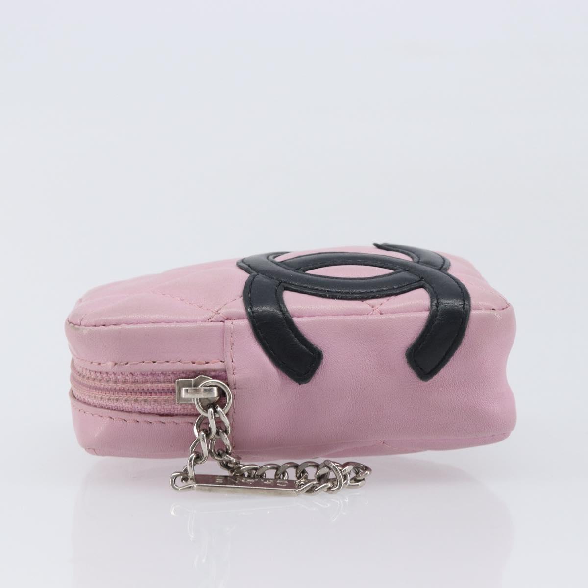 CHANEL Cambon Line Cigarette Case Leather Pink Silver CC Auth 207360